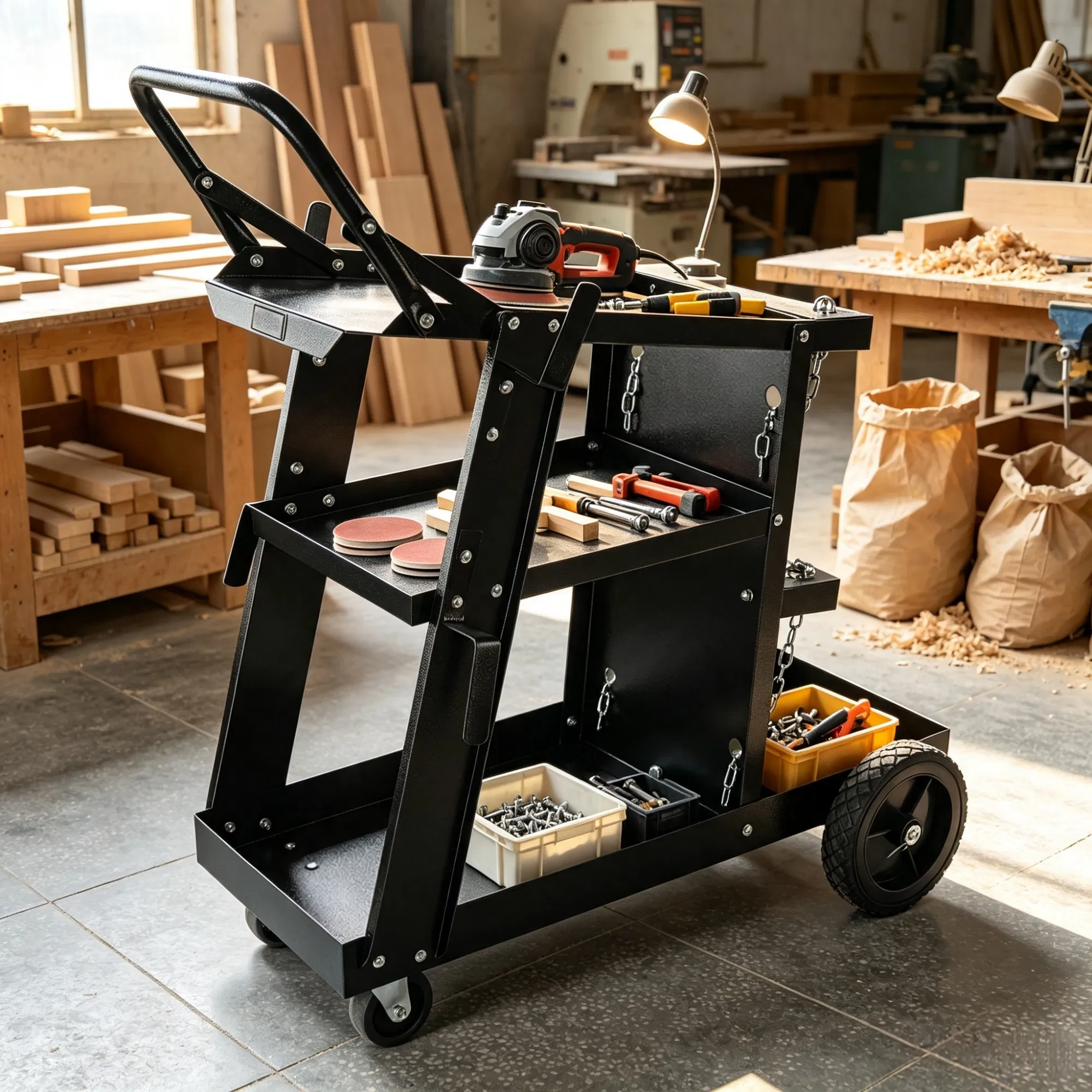 Heavy Duty Welding Cart 3-Tier, 400 Lbs Rolling Welder Cart with 360 Swivel Wheels & Tank Safety Chains for MIG TIG ARC MMA Plasma Cutter photo 3