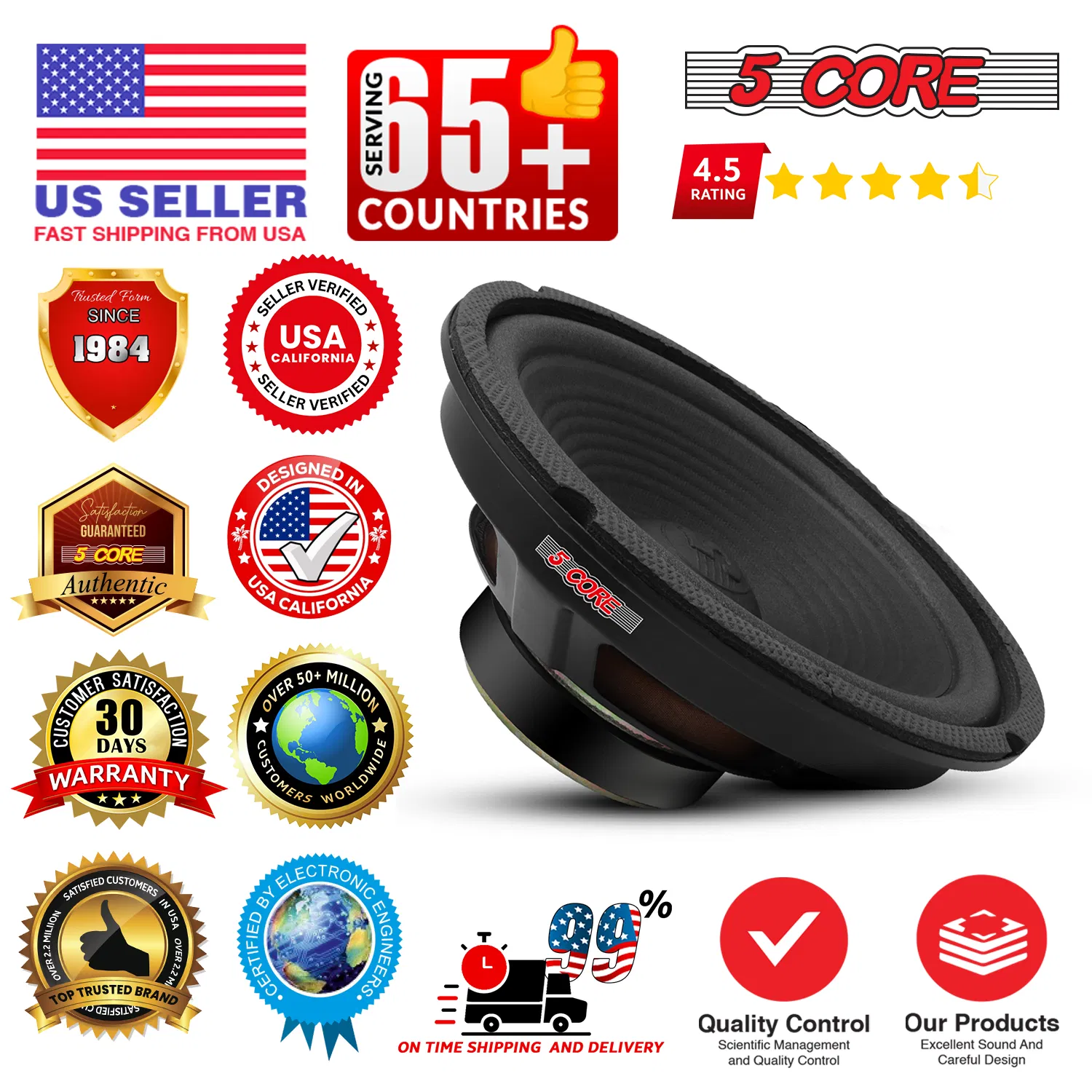 5 Core 8 Inch Car Subwoofer Speaker 4 Ohm Woofer Replacement Driver PAIR photo 6