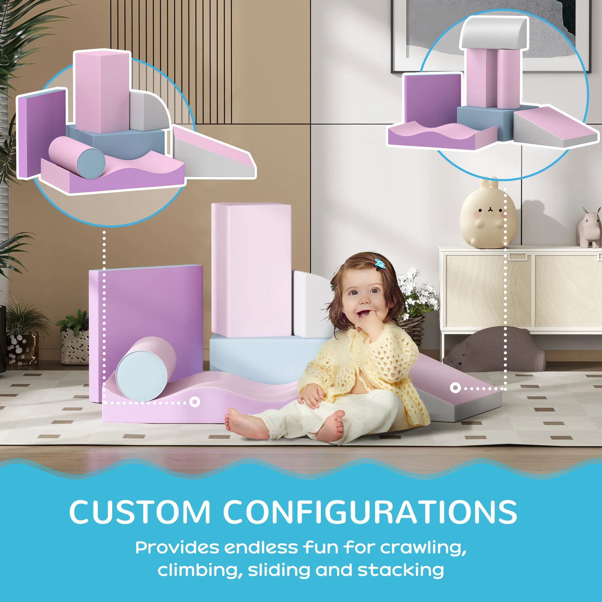 7 Pieces Soft Play Foam Climbing Blocks, Indoor Modular Kids Play Toys for Climbing, Crawling, Sliding, Light Colour photo 3