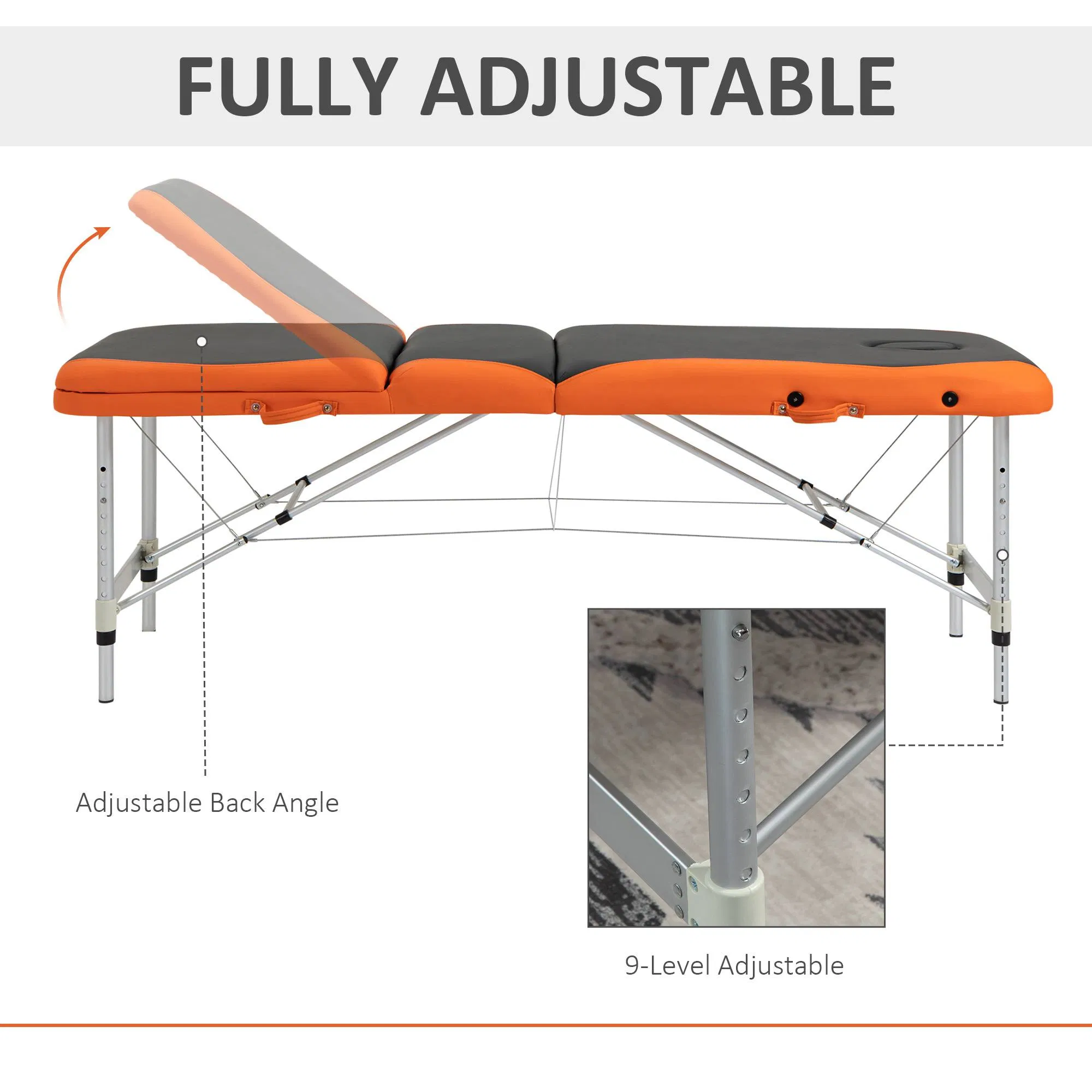 Portable Luxury: 73" 3 Section Foldable Salon Bed, Facial Couch in Black Orange for Spa Therapy Equipment photo 3