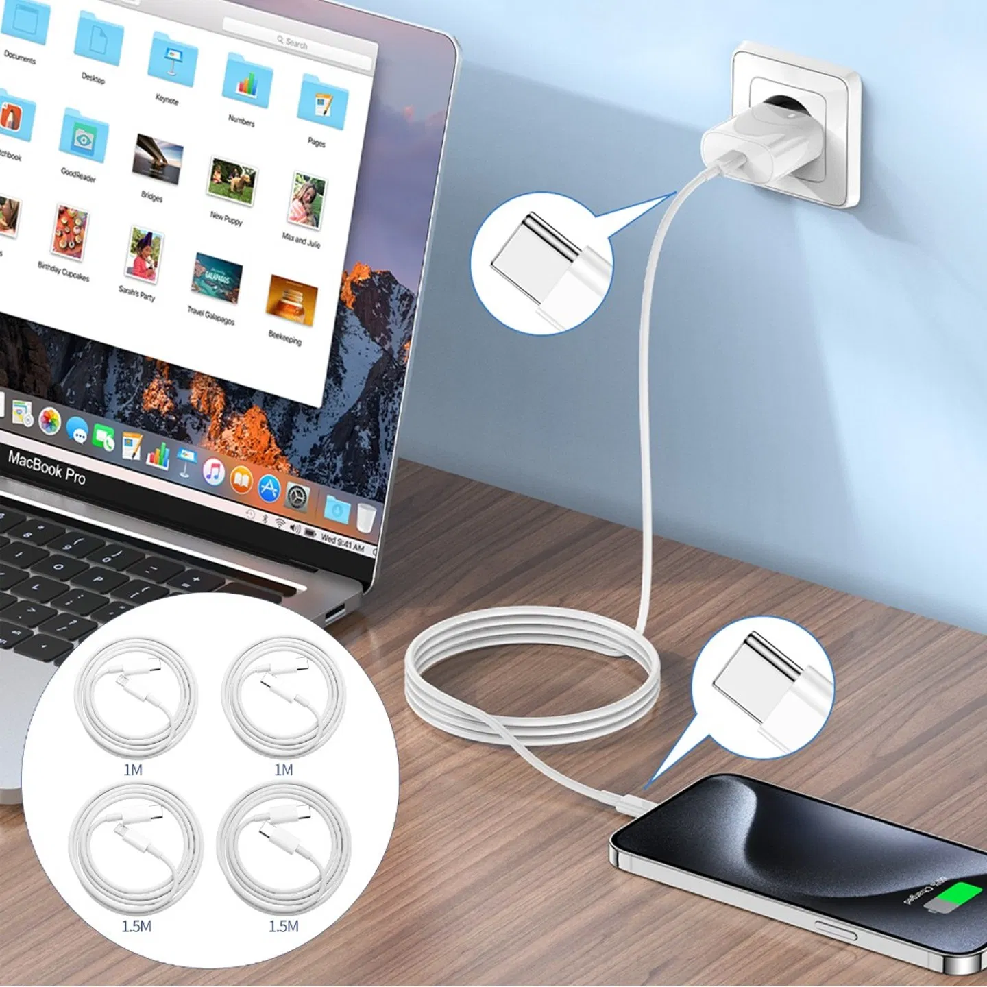 Type C - C TypeC data cable, 60W fast charging data cable (3A) - 1.5 meters white USB-C to USB-C PD fast charging cable | Compatible with i compatible iPhone, Android devices, iPad, etc. - Durable photo 3