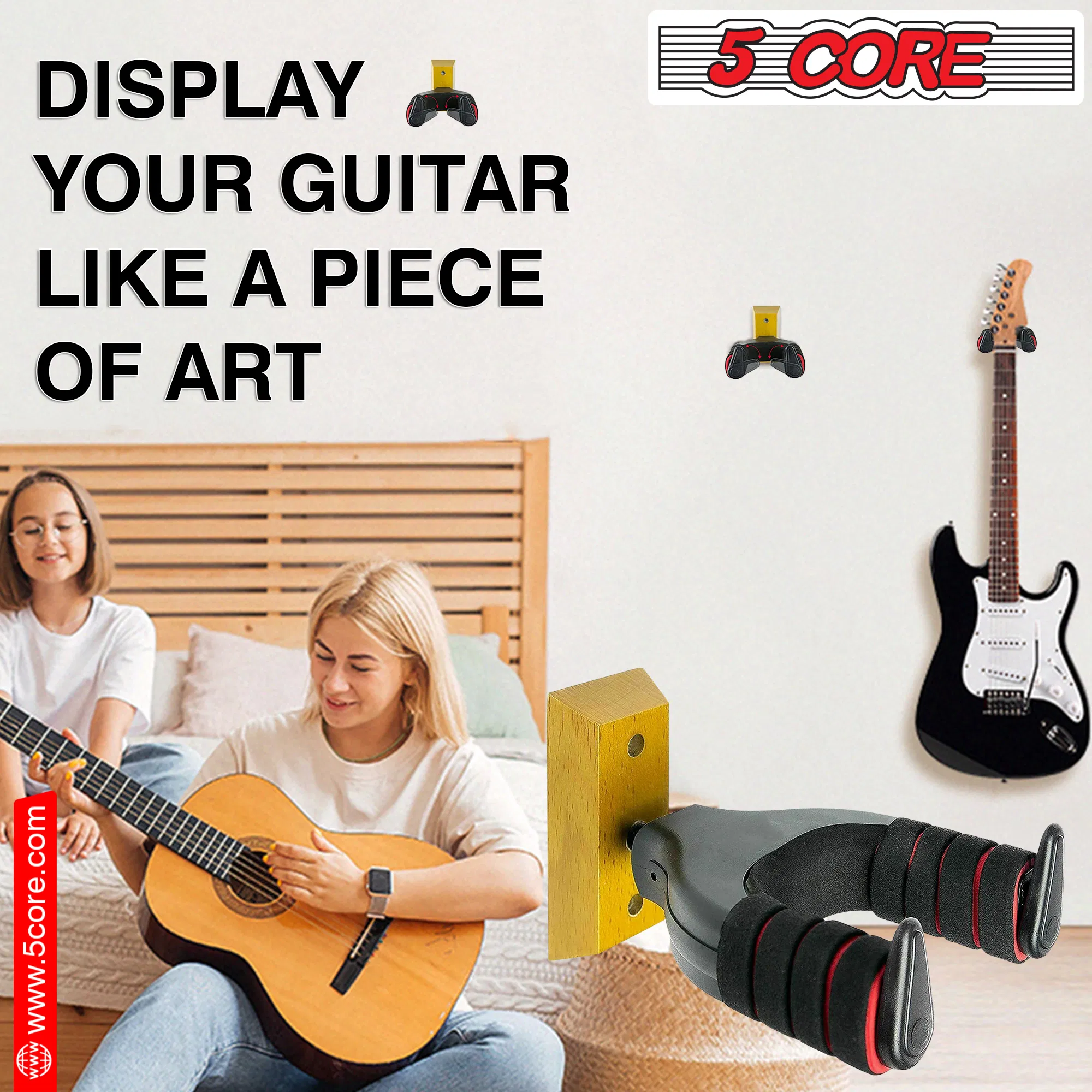 5Core Guitar Wall Mount Hanger Hook Metal Base Soft Padding Adjustable Rotatable Holder photo 8