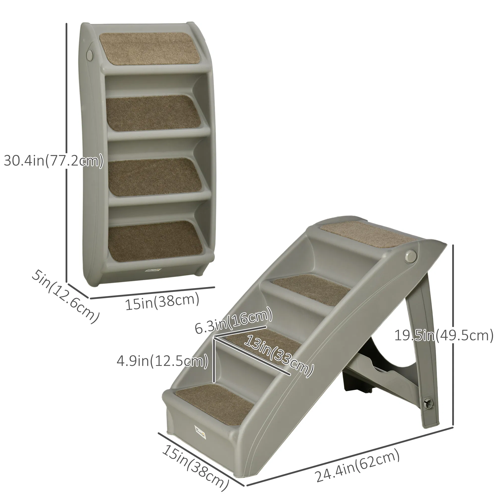 4-Level Portable Dog Stairs, Foldable Dog Steps for Small Dogs, Lightweight Cat Steps, with Nonslip Soft Mats, for High Bed, Sofa, Grey photo 3