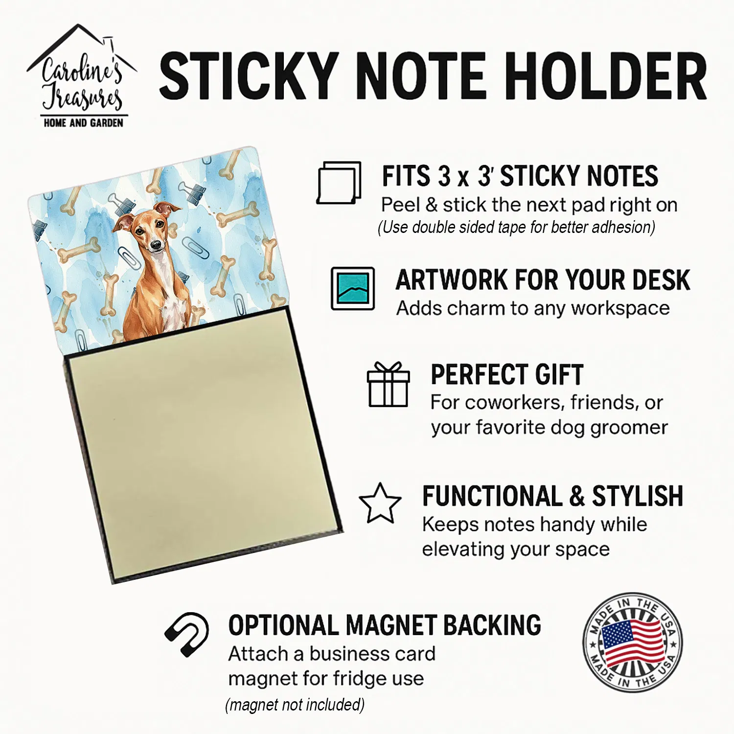 Red Italian Greyhound Coworker Watercolor Sticky Note Holder Refillable Dispenser Desk Accessory 3x3 Pad Gift photo 6