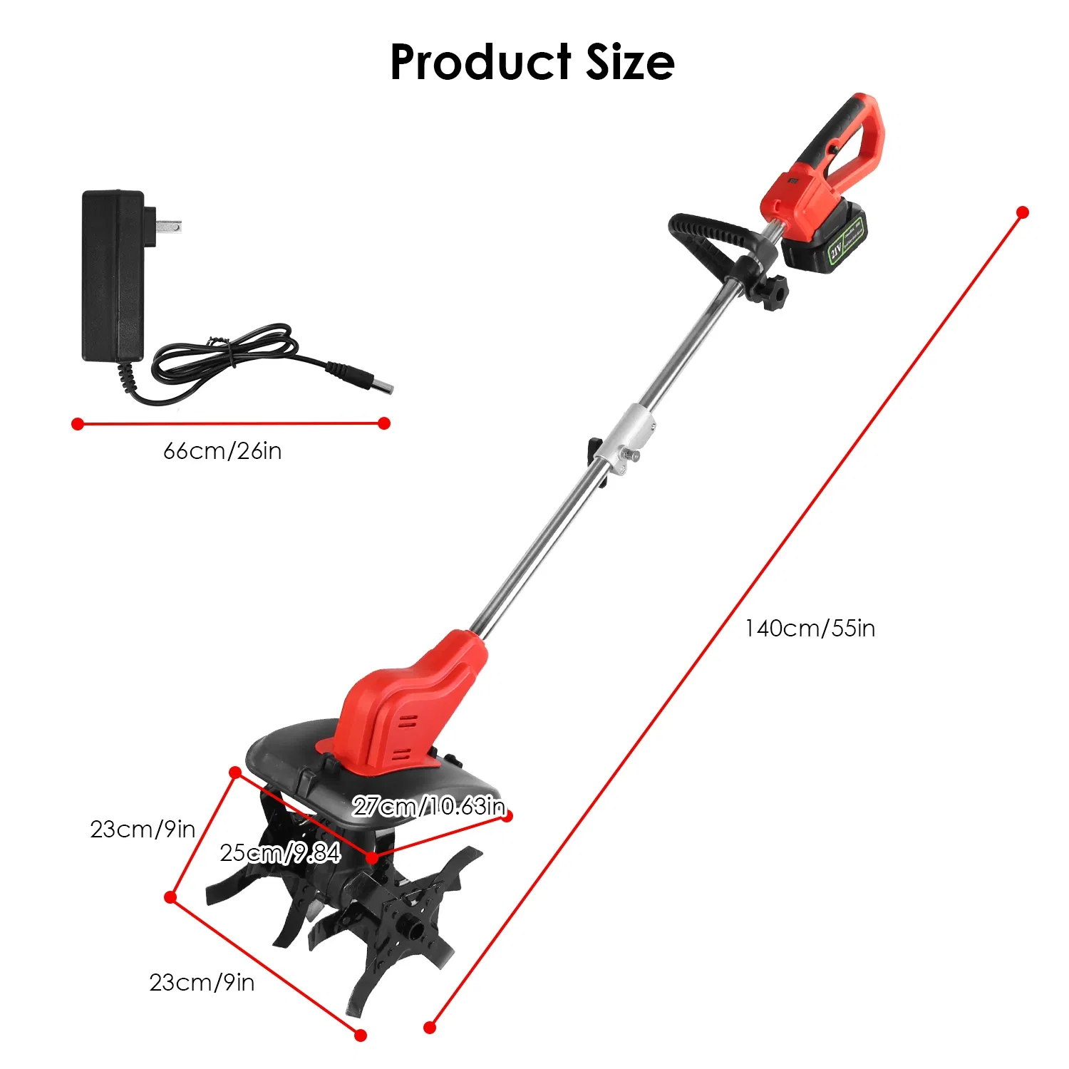 Portable Cordless Electric Tiller - 550W 300RPM Power, 16 Steel Tines, 4000mAh Battery , Safety Protection + Auxiliary Handle, Ideal for Lawn/Soil Preparation/Gardening photo 3