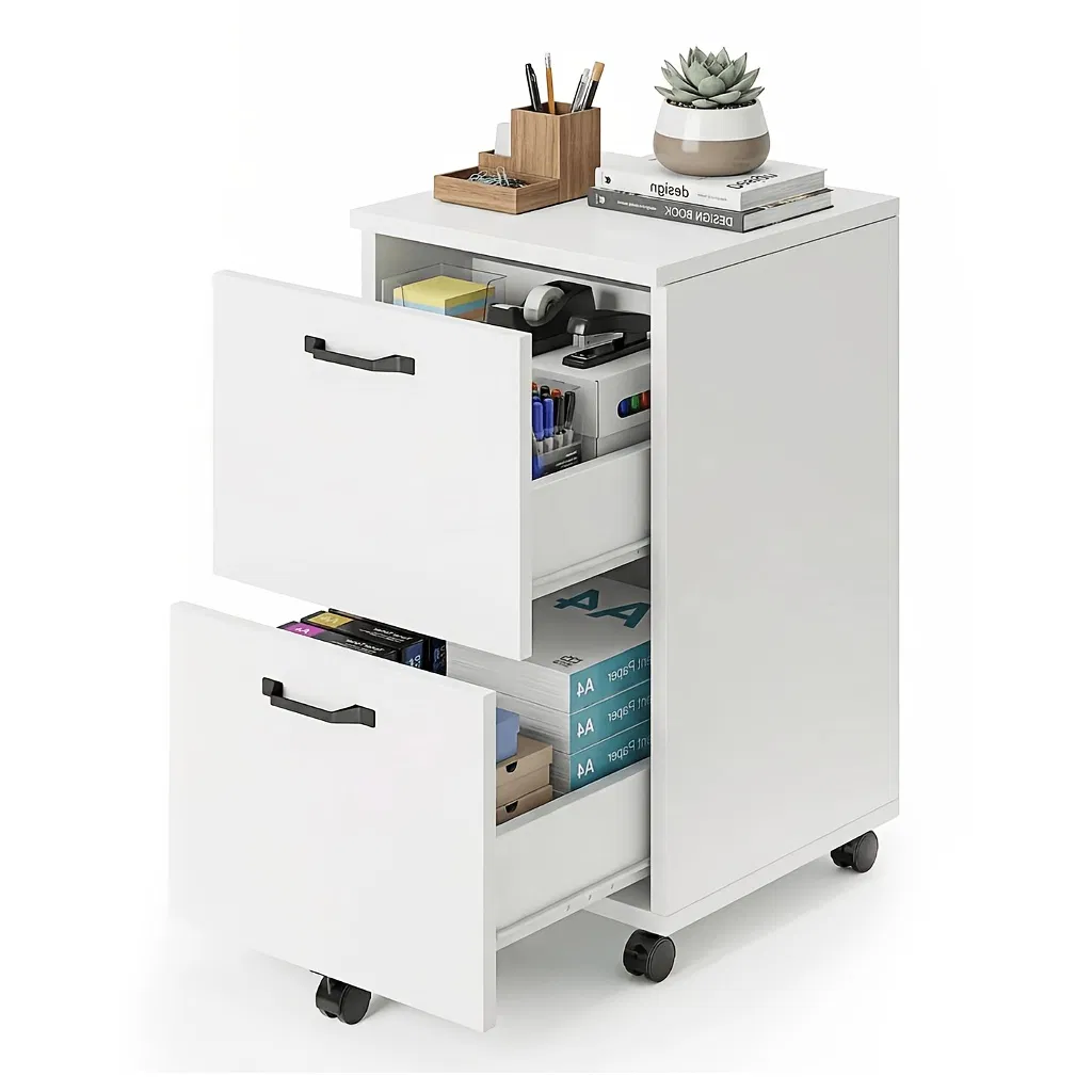 Living Room 2 Drawer Rolling Wood Filing Cabinet with Printer Stand Under Desk Storage Lockable Wheels Home Office Organizer photo 7