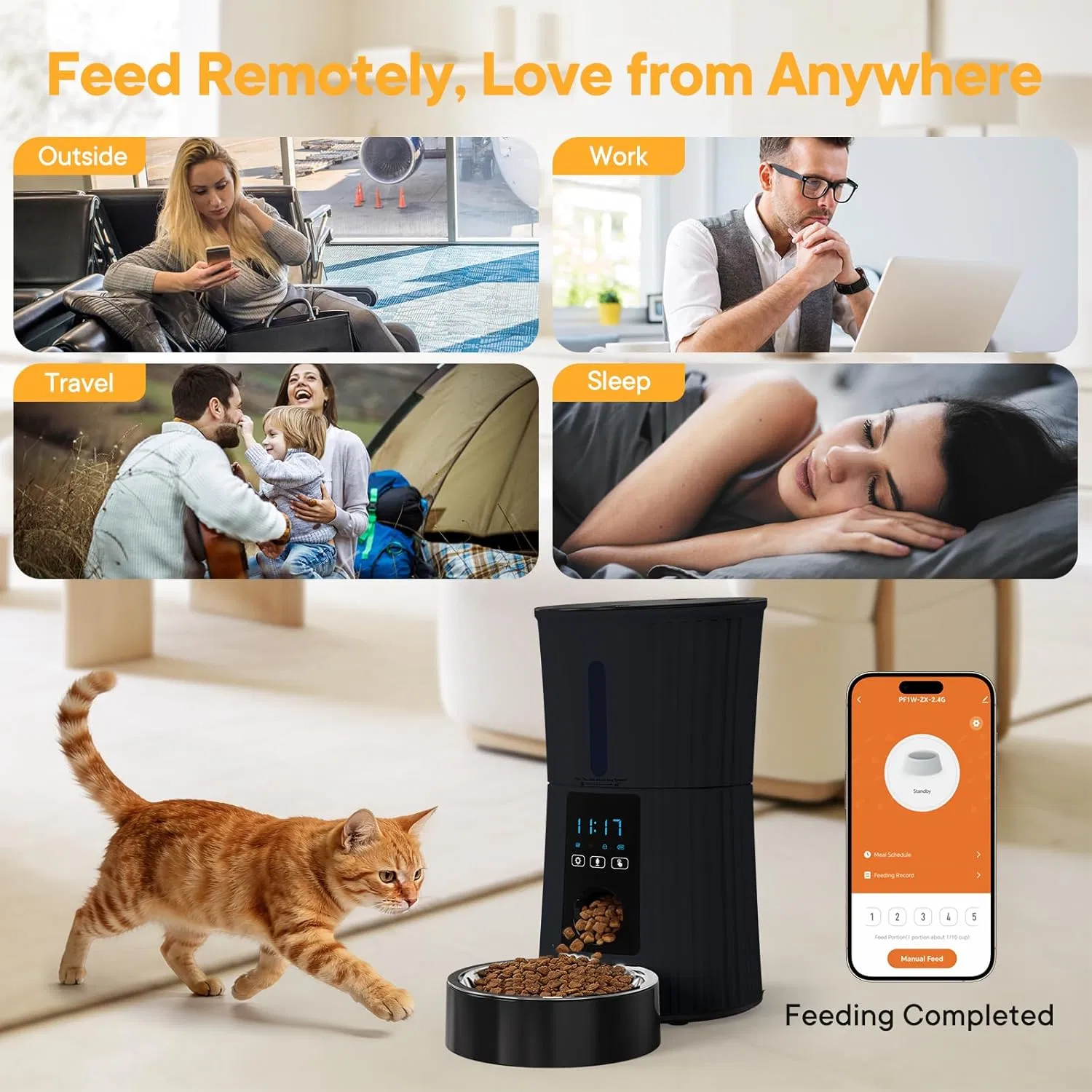Intelligent feeder, equipped with WiFi application control function, a 4-liter capacity intelligent pet food dispenser specifically for cats and dog photo 3