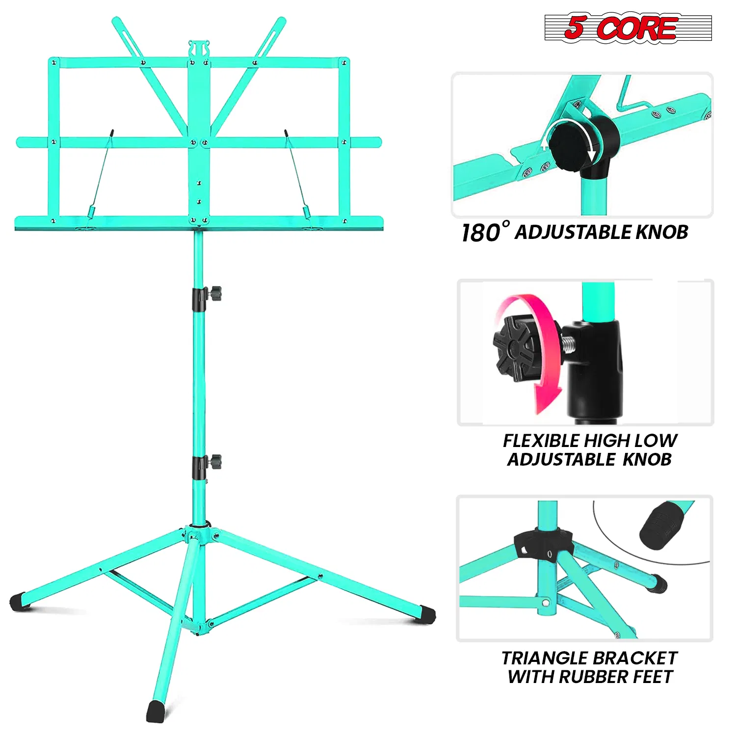 5 Core Music Stand Adjustable Desktop Book Stands Portable Sheet Holder All Metal Foldable Bookstand photo 2