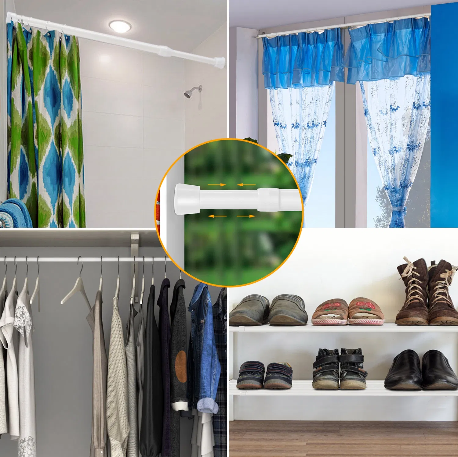 Heavy Duty Tension Curtain Rod, Non-Slip Carbon Steel Spring Loaded Curtain Rod (30-50cm/11.8-19.7in) - No Drilling, Tool-Free Installation for Bathroom, Kitchen, Bedroom, Wardrobe (Holds 2-3kg/4.4-6. photo 3