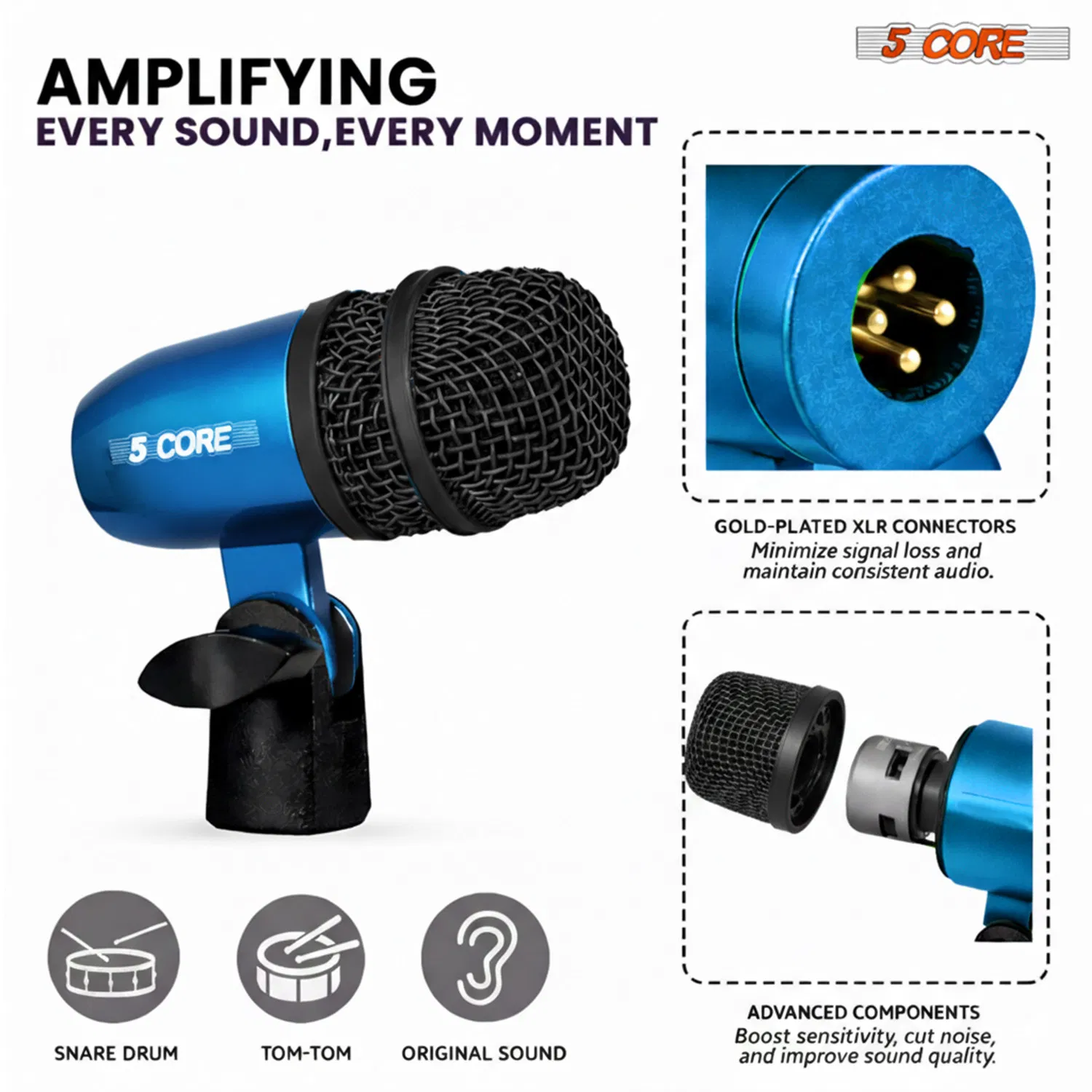 5 Core Conga Mic Snare Tom Microphone Drum Kit Condenser XLR Instrument Mics photo 3