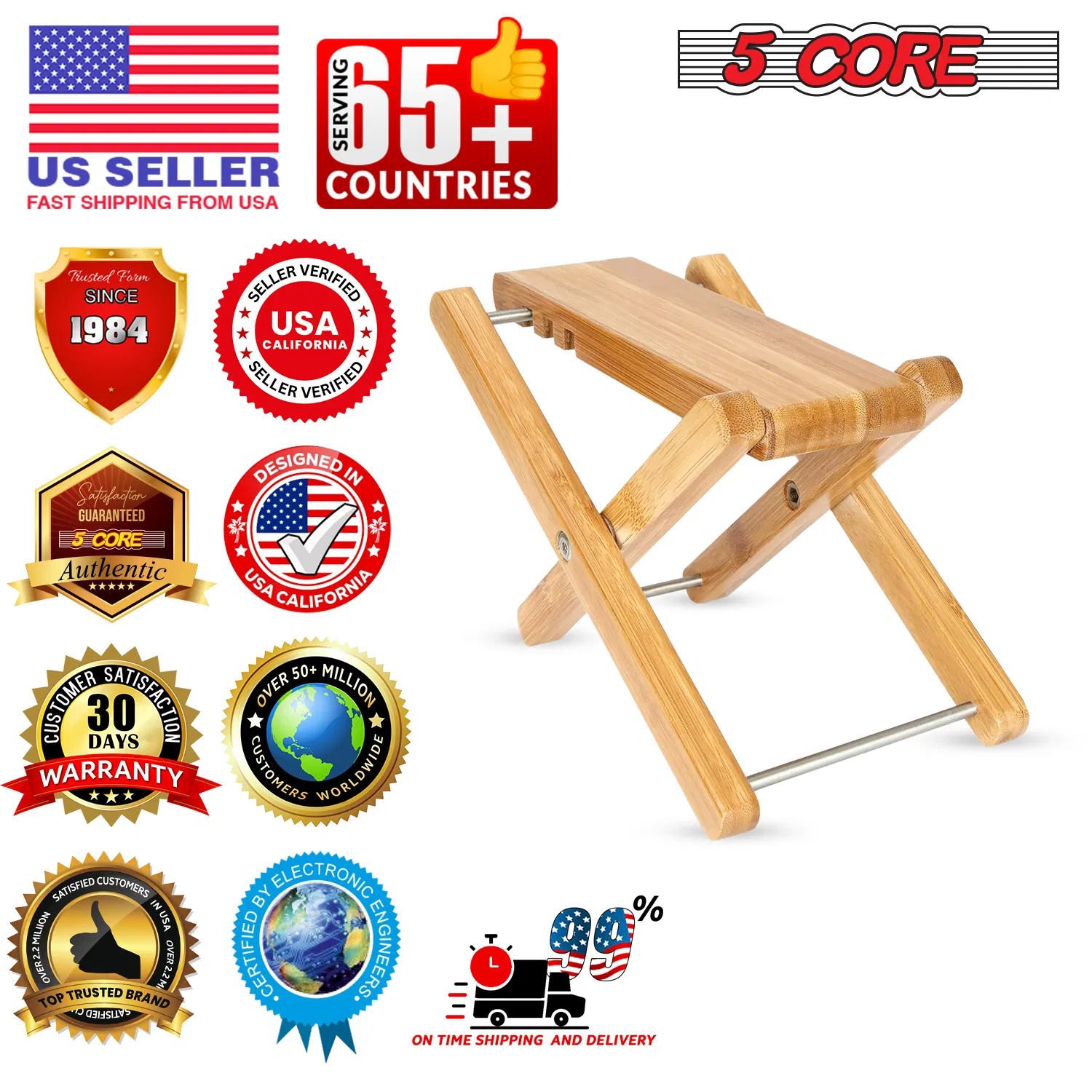 5 Core Guitar Foot Stool Height Adjustable Folding Leg Rest Portable Classical Footrest - GFS BLK photo 5