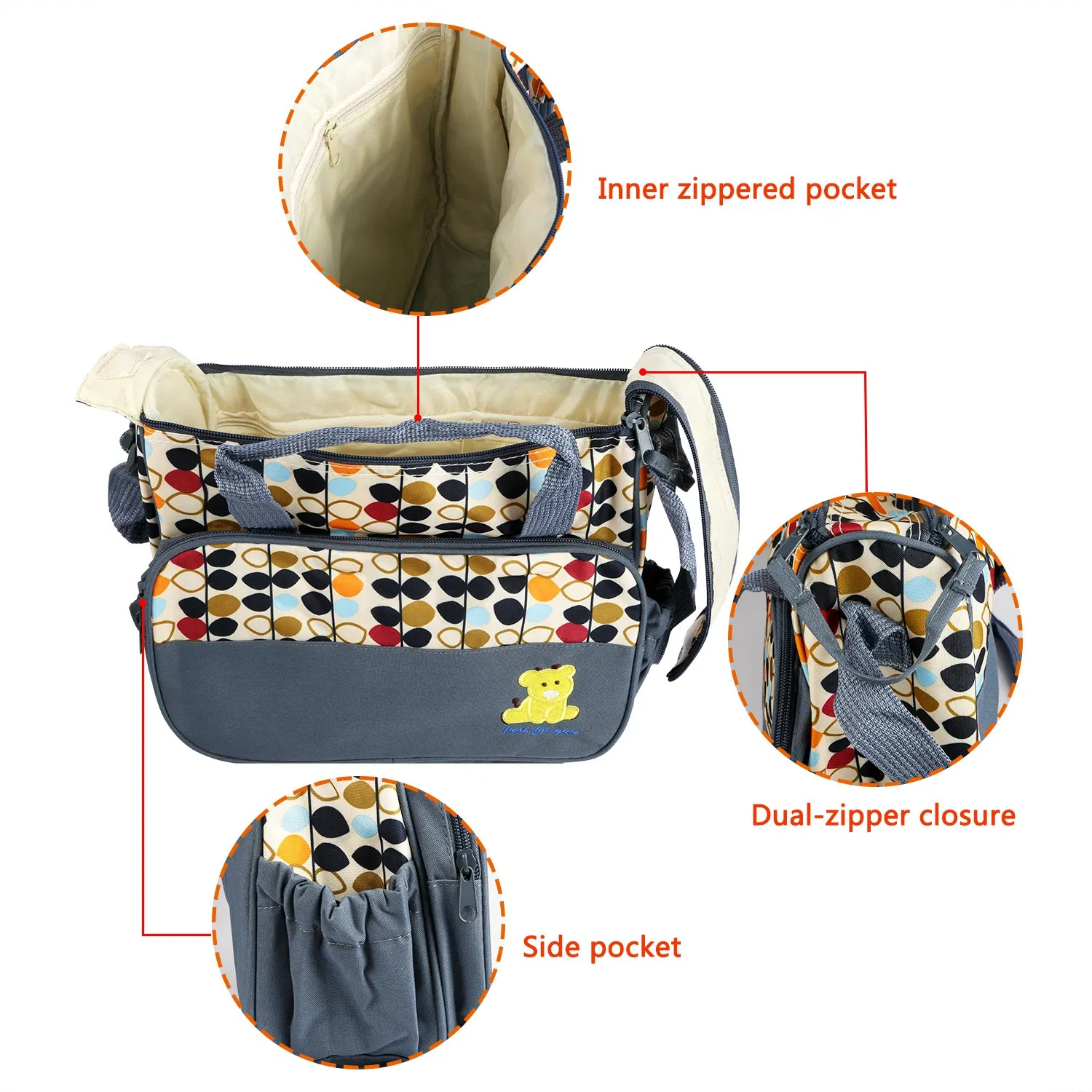 5PCS Baby Diaper Bag Set - Water-Resistant & Stain-Resistant, Multi-Pocket Design for Baby Essentials, Hand & Shoulder Carry - Ideal for Parents photo 6
