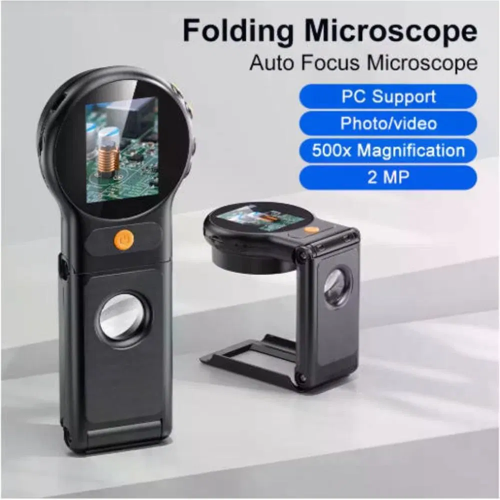 Autofocus 500X Digital Microscope 2MP 8LEDs Coin Video Microscopes Foldable Magnifying Glass 2Inch for Electronics Repair photo 5