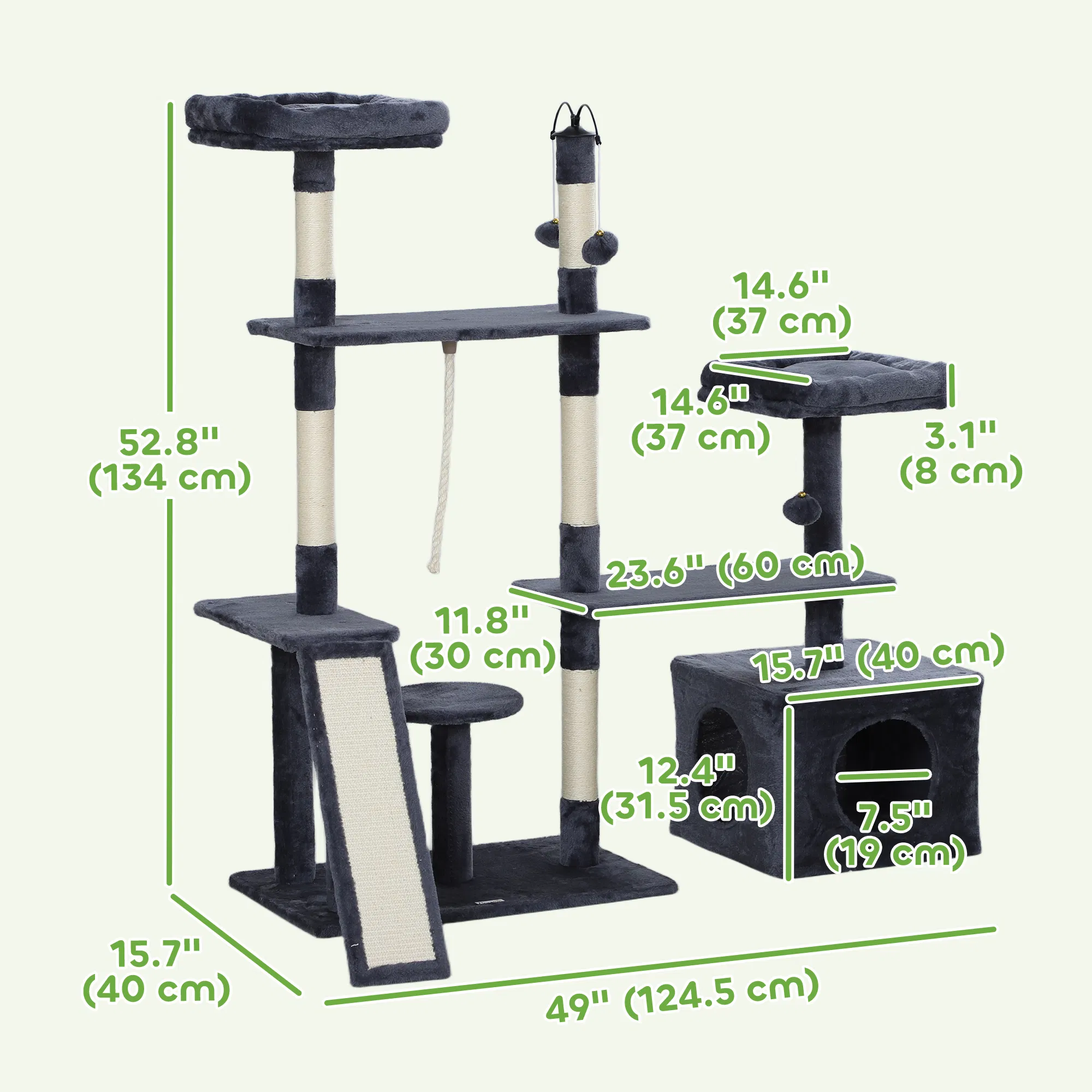 53" Cat Tree, Cat Tower with Scratching Posts, Cat Condo, Beds, Platforms, Toy Balls for Indoor Cats, Dark Grey photo 4