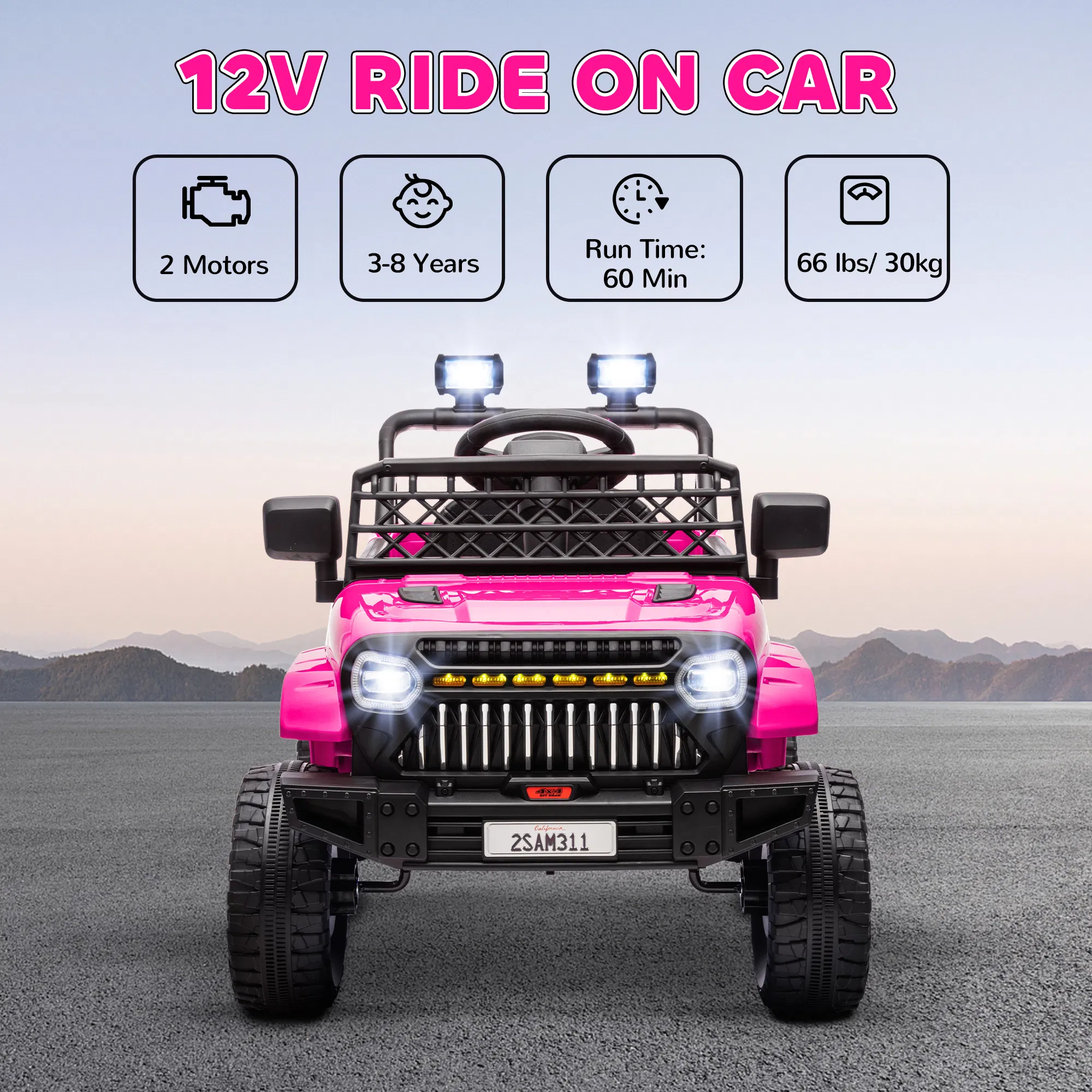 12V Ride on Truck, Electric Car for Kids with Remote Control, Suspension, 3 Speeds, USB Music Headlights, Pink photo 4