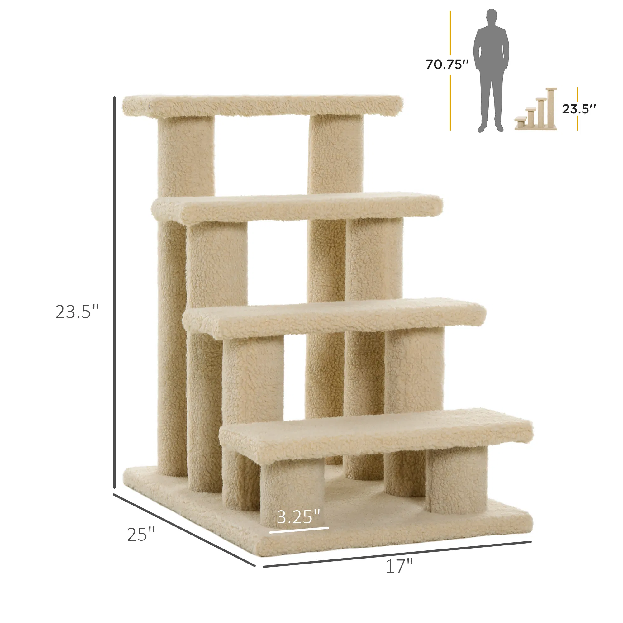 23.5" 4 Tier Pet Stairs Dog Cat Step Scratch Post Furniture, Cream White photo 3