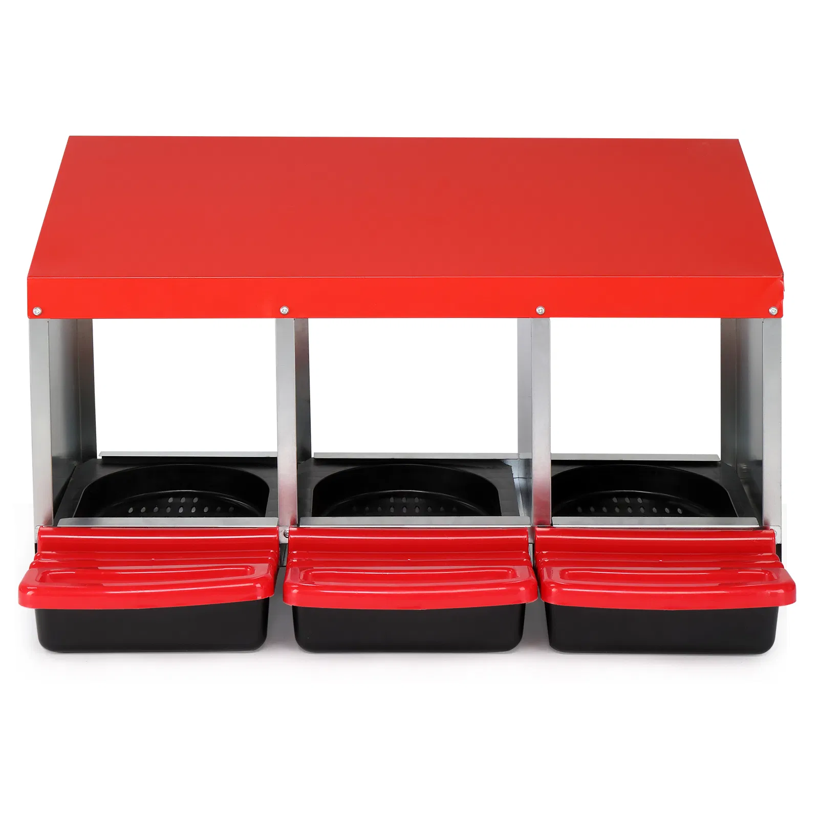 3 Compartment Roll Out Chicken Nesting Box with Plastic Basket, Egg Nest Box Chicken Laying Box Hens Chicken Coop Box, Red photo 8
