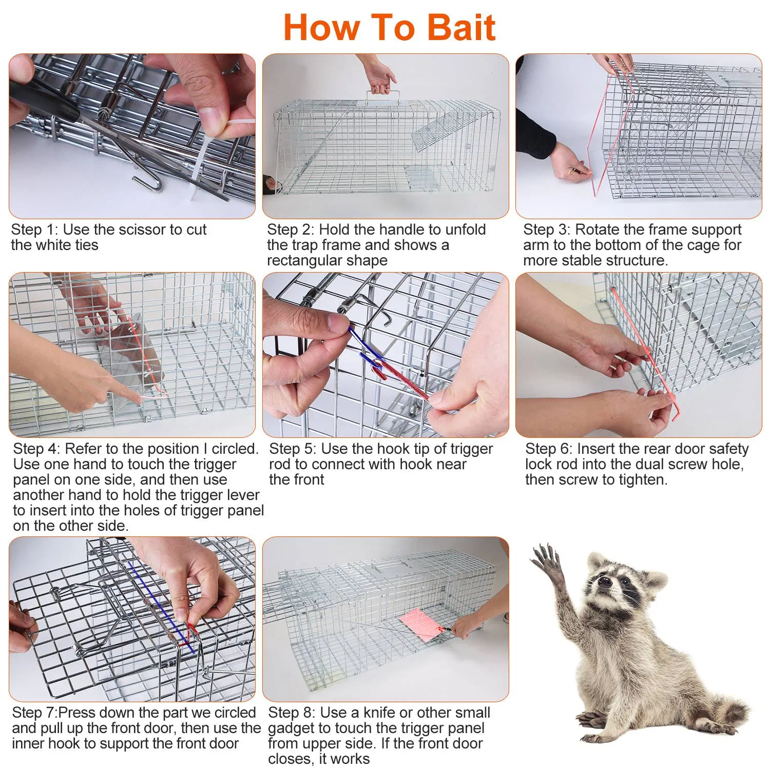 Humane Animal Trap Cage (30.51x11.02x11.81in) - Galvanized Sturdy Wire Mesh, Sensitive Trigger & Dual Doors, Handle Guard Plate, Collapsible for Raccoons, Opossums, Skunks Under 16.5lbs Indoor/Outdoor photo 7