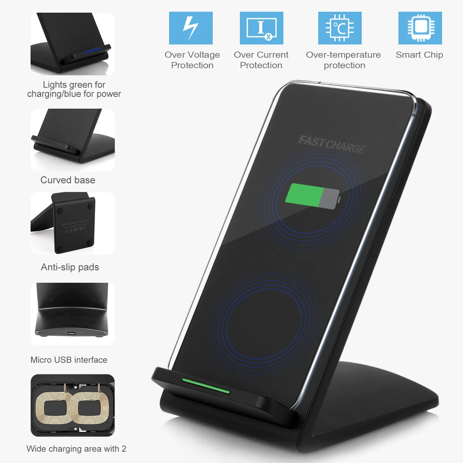 Qi Wireless Charger 10W Fast Charging Pad Stand Dual Coils Compatible with 7.5W 5W for iPhone XS/XS Max/XS/X Galaxy S10 /S9+ /S8 Google Nexus 6 photo 8