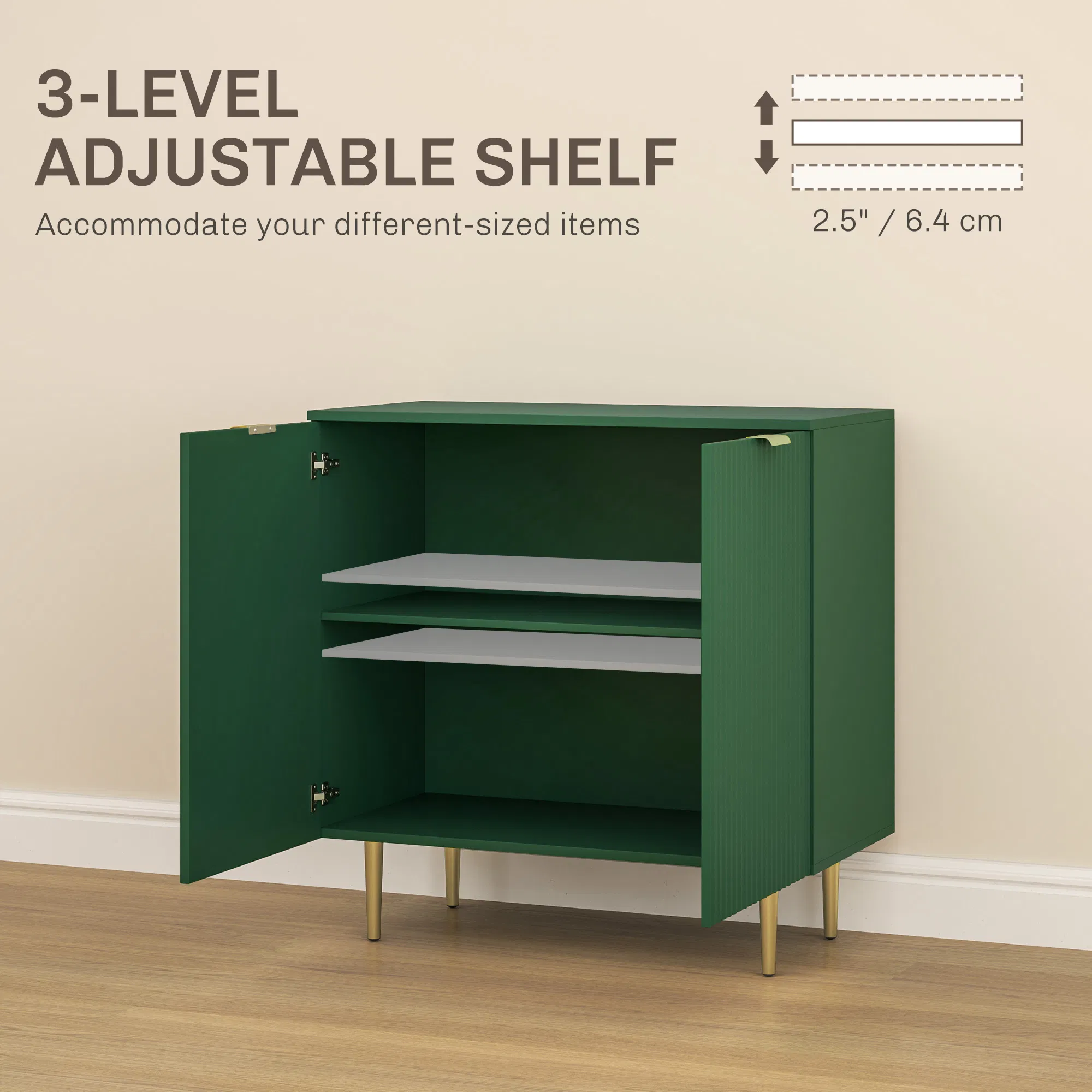 Modern Kitchen Storage Cabinet, Sideboard Buffet Cabinet with Adjustable Shelves and Metal Legs for Kitchen, Green photo 6