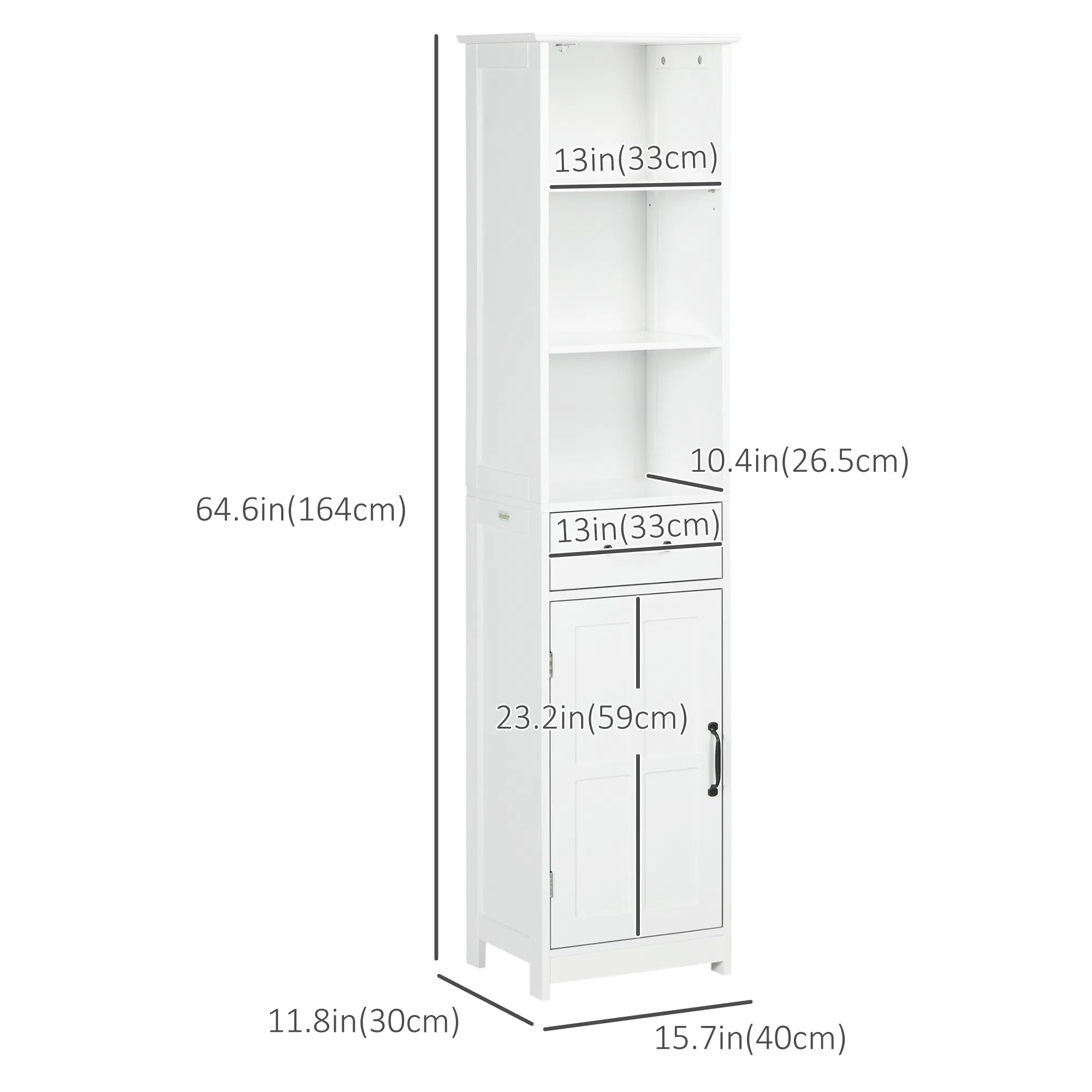 Modern Bathroom Cabinet, Narrow Bathroom Vanities with 3 Open Shelves, Drawer and Adjustable Shelf, White photo 3