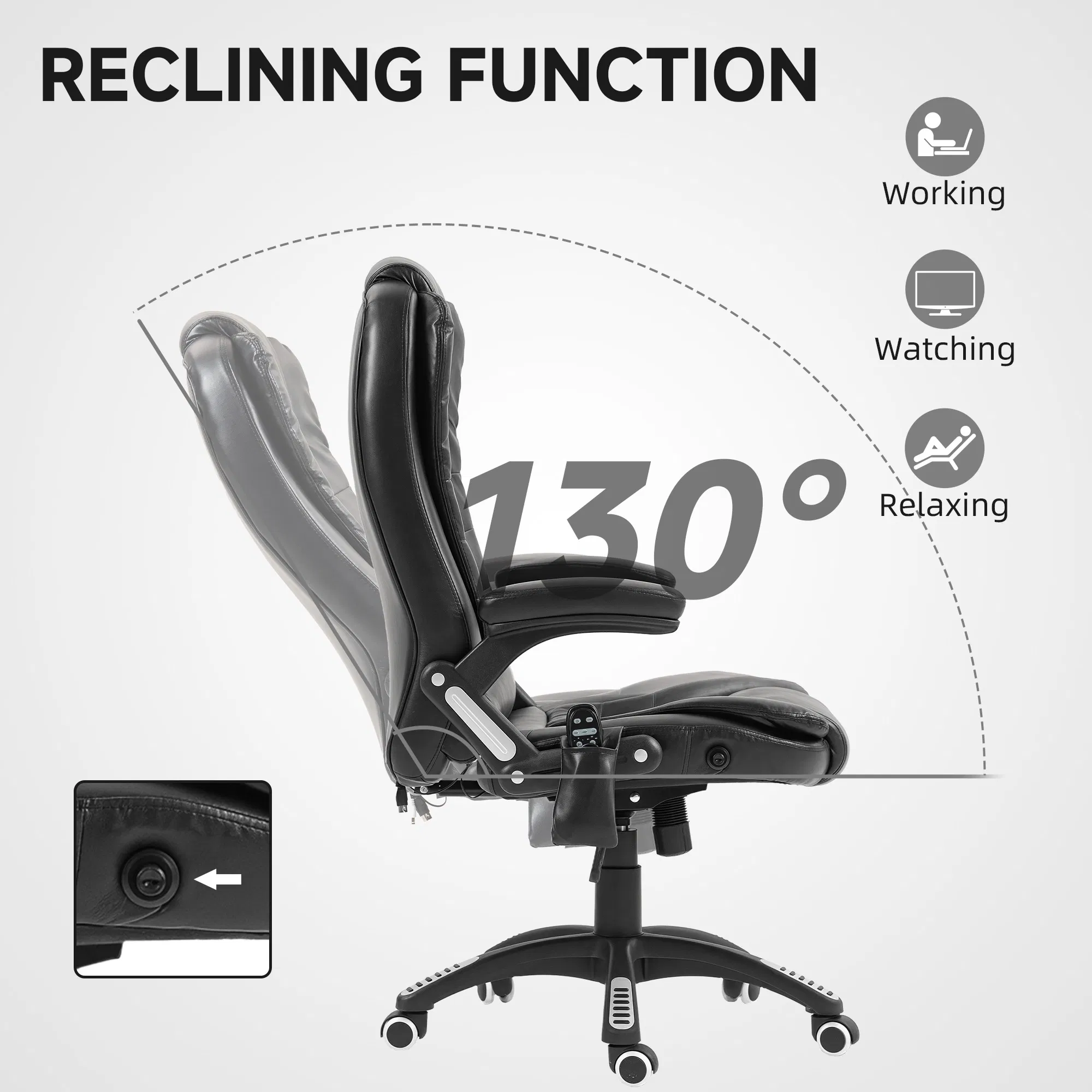 Reclining Massage Office Chair, Executive Office Chair with High Back, Swivel Wheels, Black photo 6