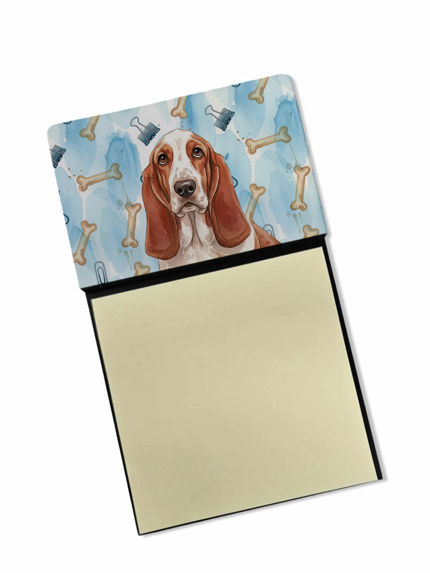 Red and White Basset Hound Coworker Watercolor Sticky Note Holder Refillable Dispenser Desk Accessory 3x3 Pad Gift photo 1