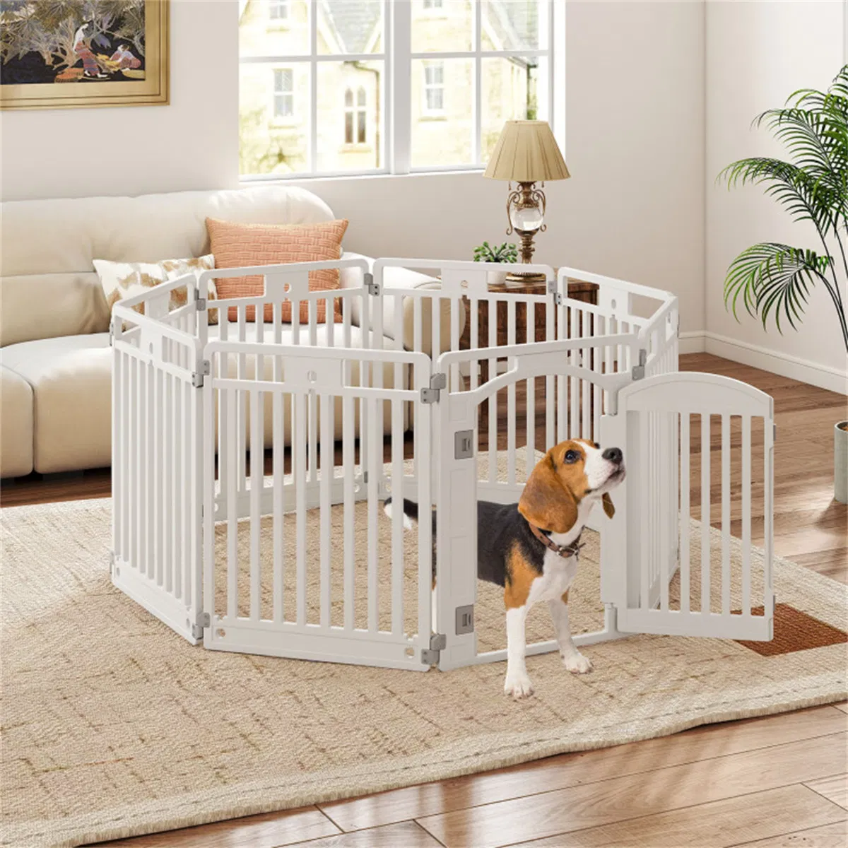 8-Panel HDPE Pet Fence (White) - Multiple Configurations (Octagon/Square/House), 50"x50"x32" Square Size, Lockable Door photo 4