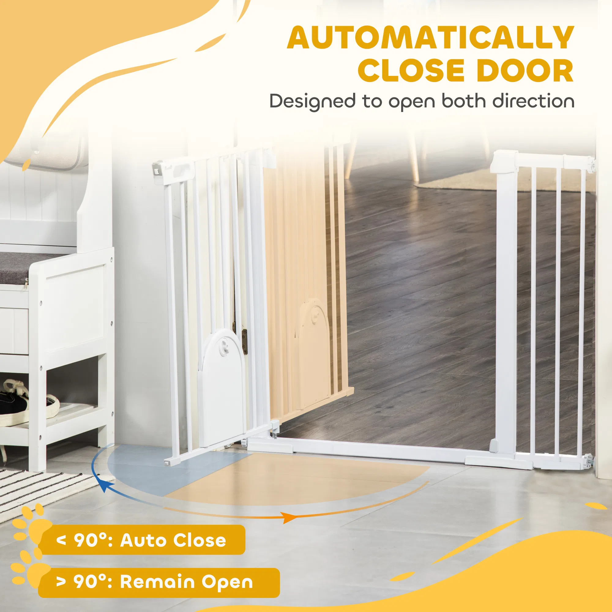 30"-52" Extra Wide Pet Gate Barrier with Small Door, 30"H Dog Gate with Safety Gate Barrier, Stair Pressure Fit, White photo 2