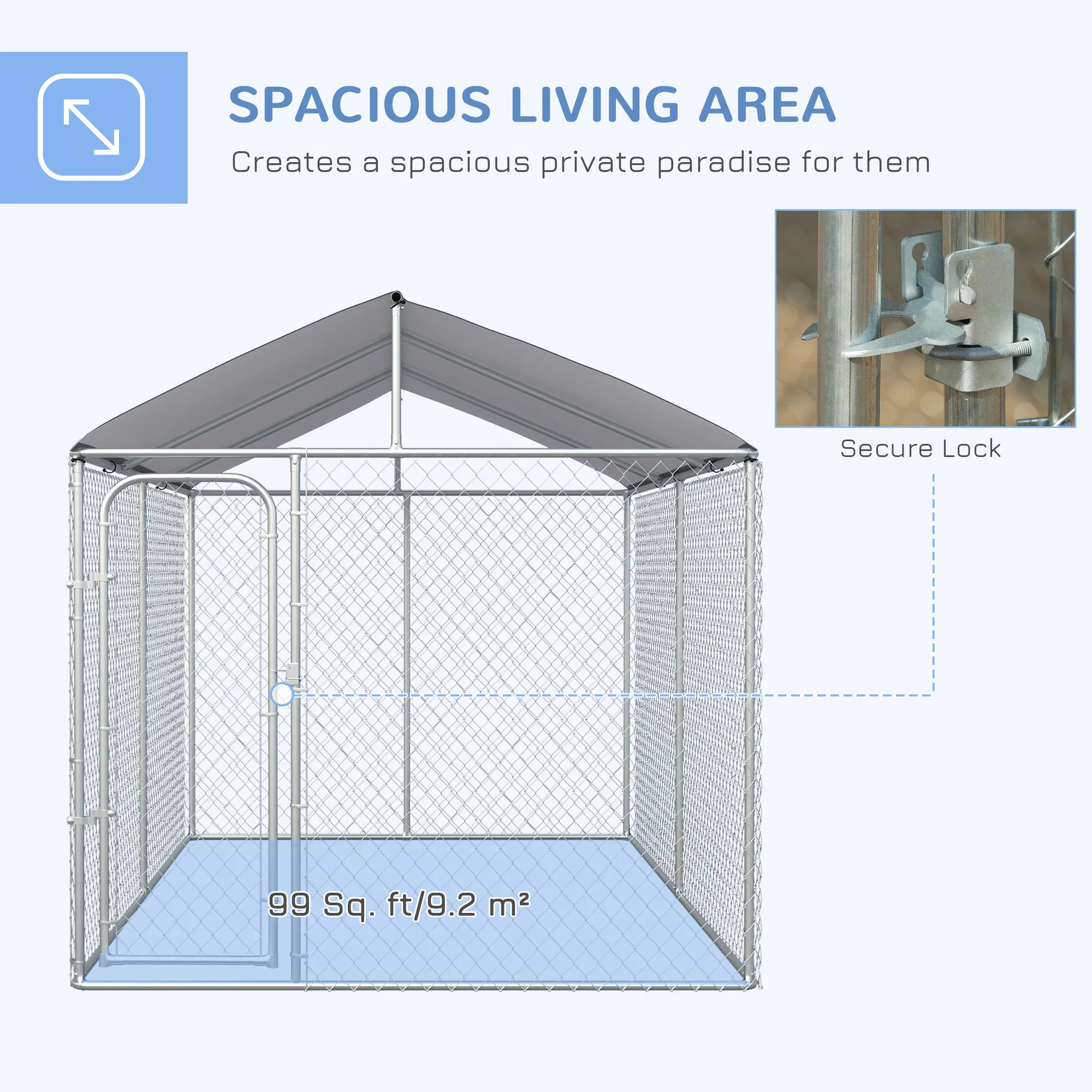 Dog Kennel Outdoor, Heavy Duty Playpen with Secure Lock, Cover, for Backyard & Patio, 13.1' x 7.5' x 7.5' photo 5
