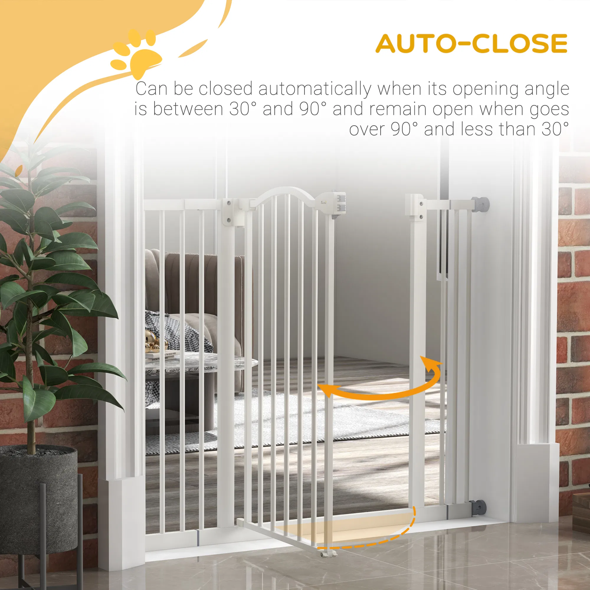 Extra Tall Dog Gate with Door, Pressure Fit, Auto Close, Double Locking for Doorways Hallways Stairs, 29"-39", White photo 6