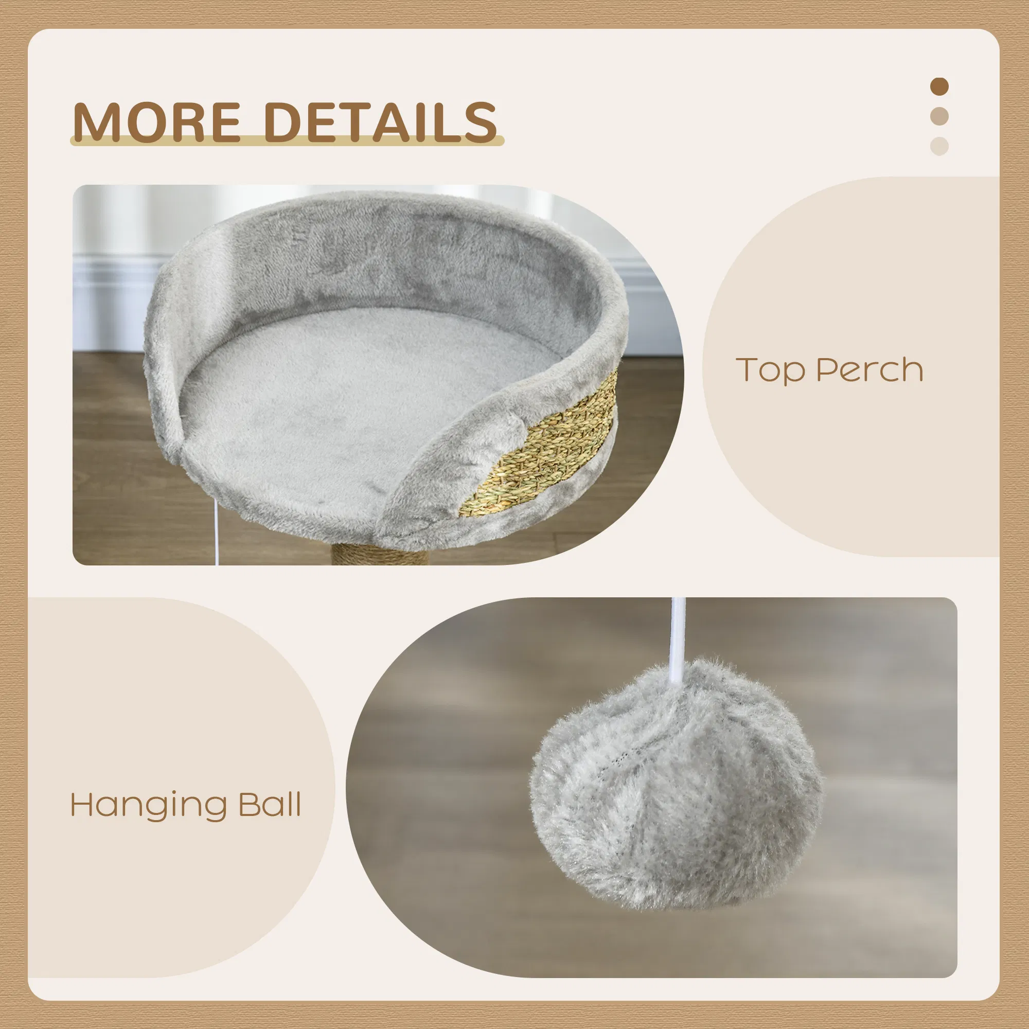 Cat Tree with Scratching Post, Toy Ball, Perch, Small Cat Tower for Indoor Cats - 16" x 16" x 19", Grey photo 2