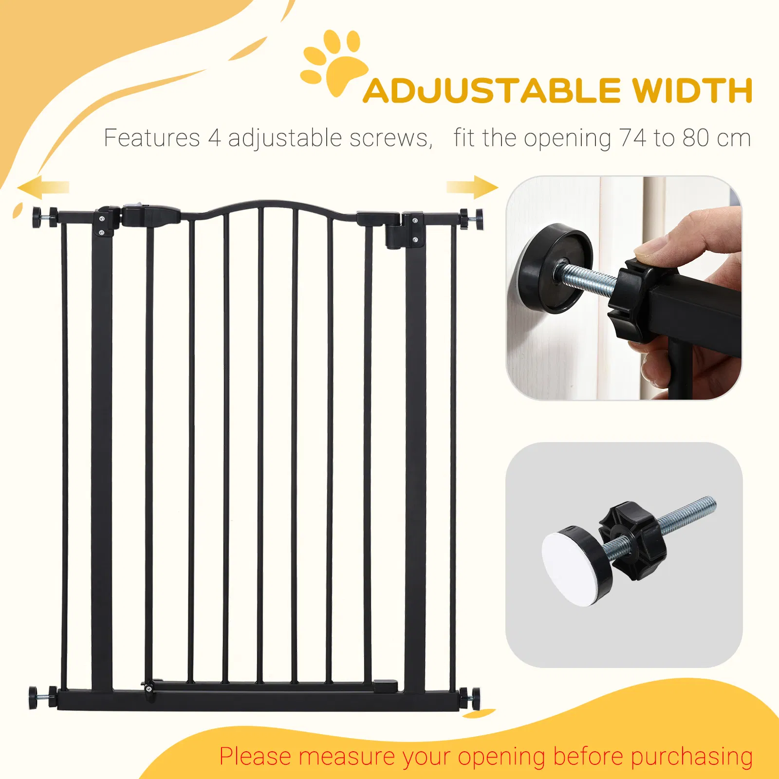Extra Tall Dog Gate with Door, Pressure Fit, Auto Close, Double Locking for Doorways Hallways Stairs, 29"-32", Black photo 5