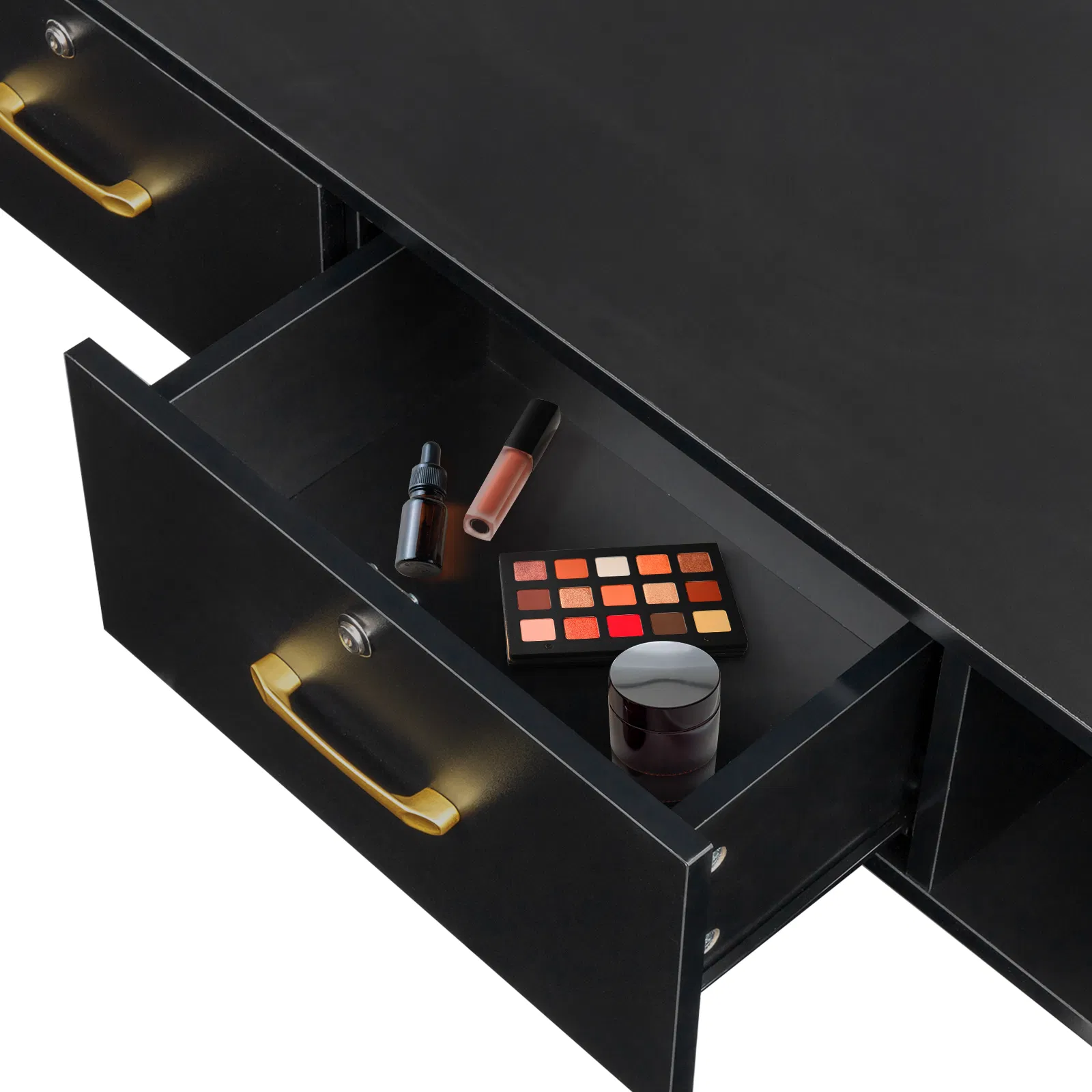 15cm E0 particleboard with hemp surface, two draws and three holes with lock, salon cabinet, black photo 6