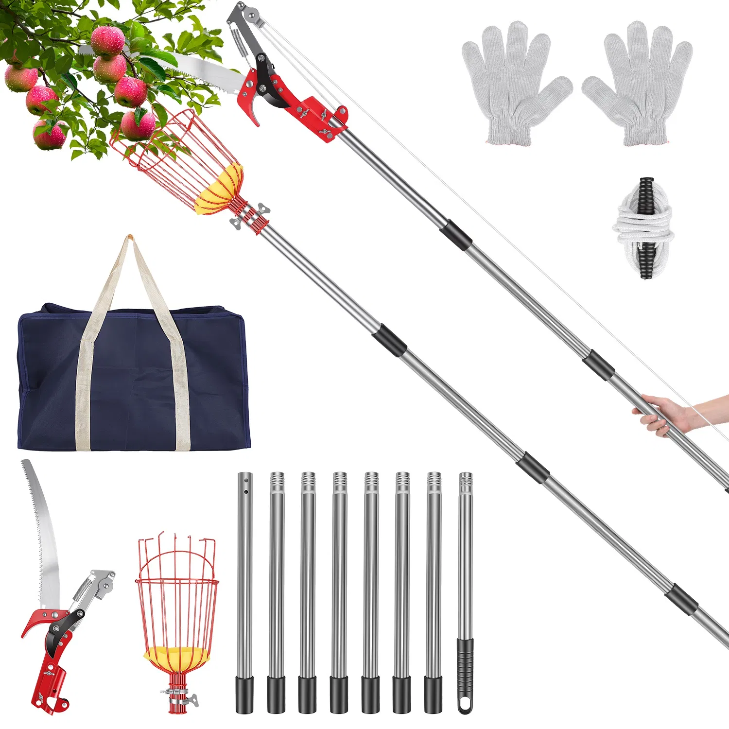 2-in-1 Pole Saw & Fruit Picker with Extendable Stainless Steel Pole photo 3