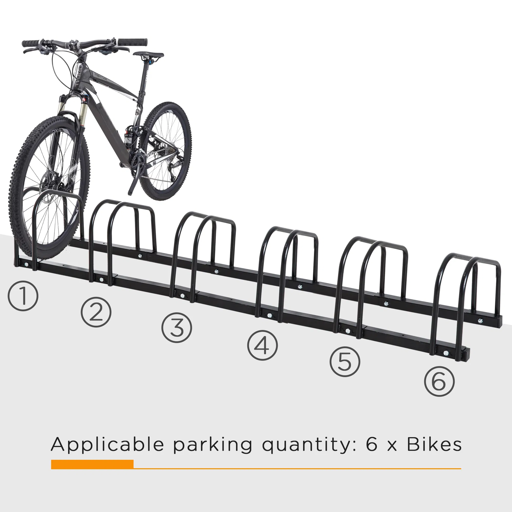6-Bike Bicycle Floor Parking Rack Cycling Storage Stand Ground Mount Garage Organizer for Indoor and Outdoor Use Black photo 3