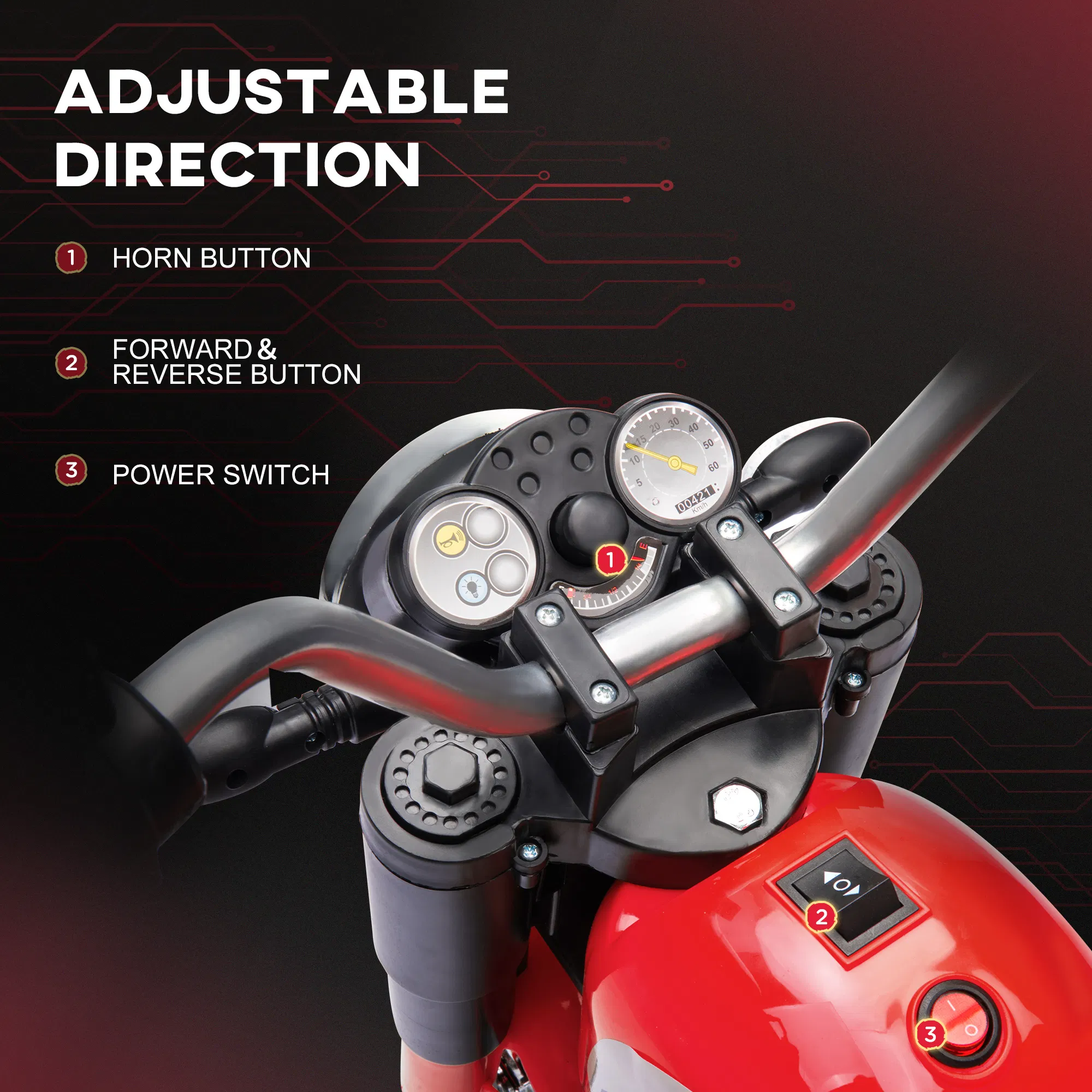 Kids Electric Motorcycle 6V Battery Powered Ride-On Dirt Bike 3-Wheels Motorbike with Horn Headlights Realistic Sounds 1.24mph Speed for Girls Boy 18 - 36 Months Red photo 4