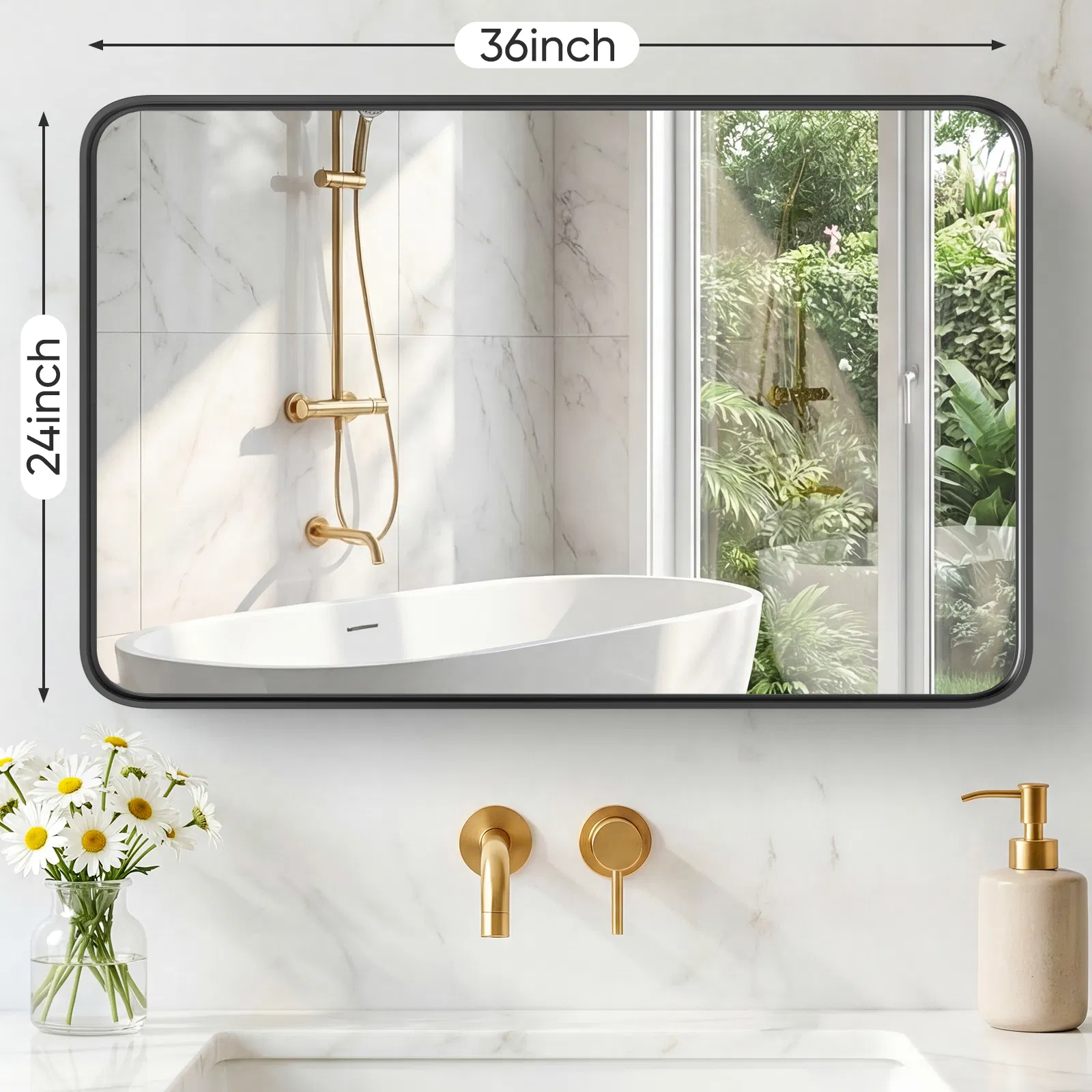 Large Rectangle Vanity Framed Mirror for Wall Matte Metal Framed 30x40 Inch Modern Mirror Tempered Glass For Living Room photo 2
