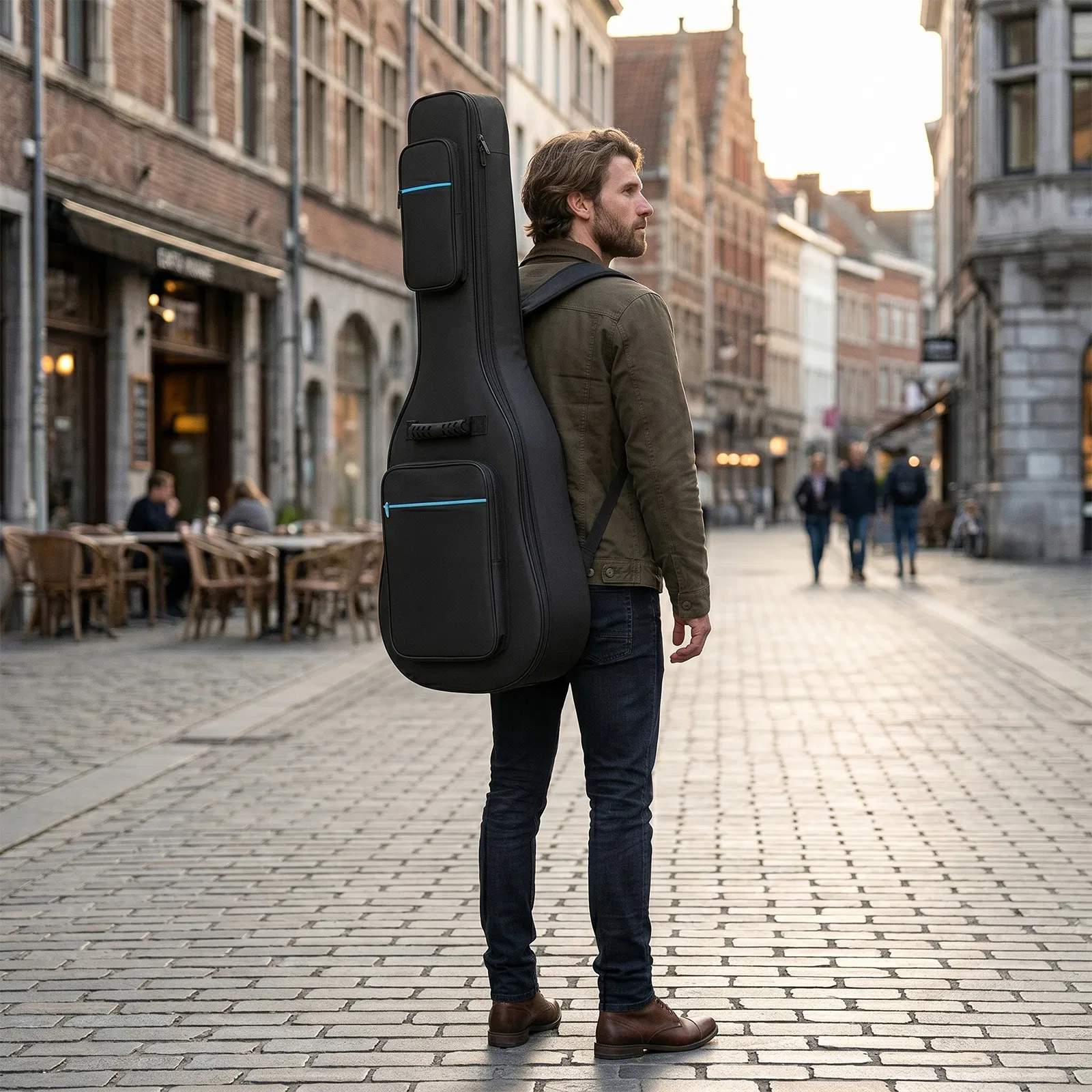 41 Inch 600D Oxford Cloth Acoustic Guitar Bag Black With Blue Line photo 7