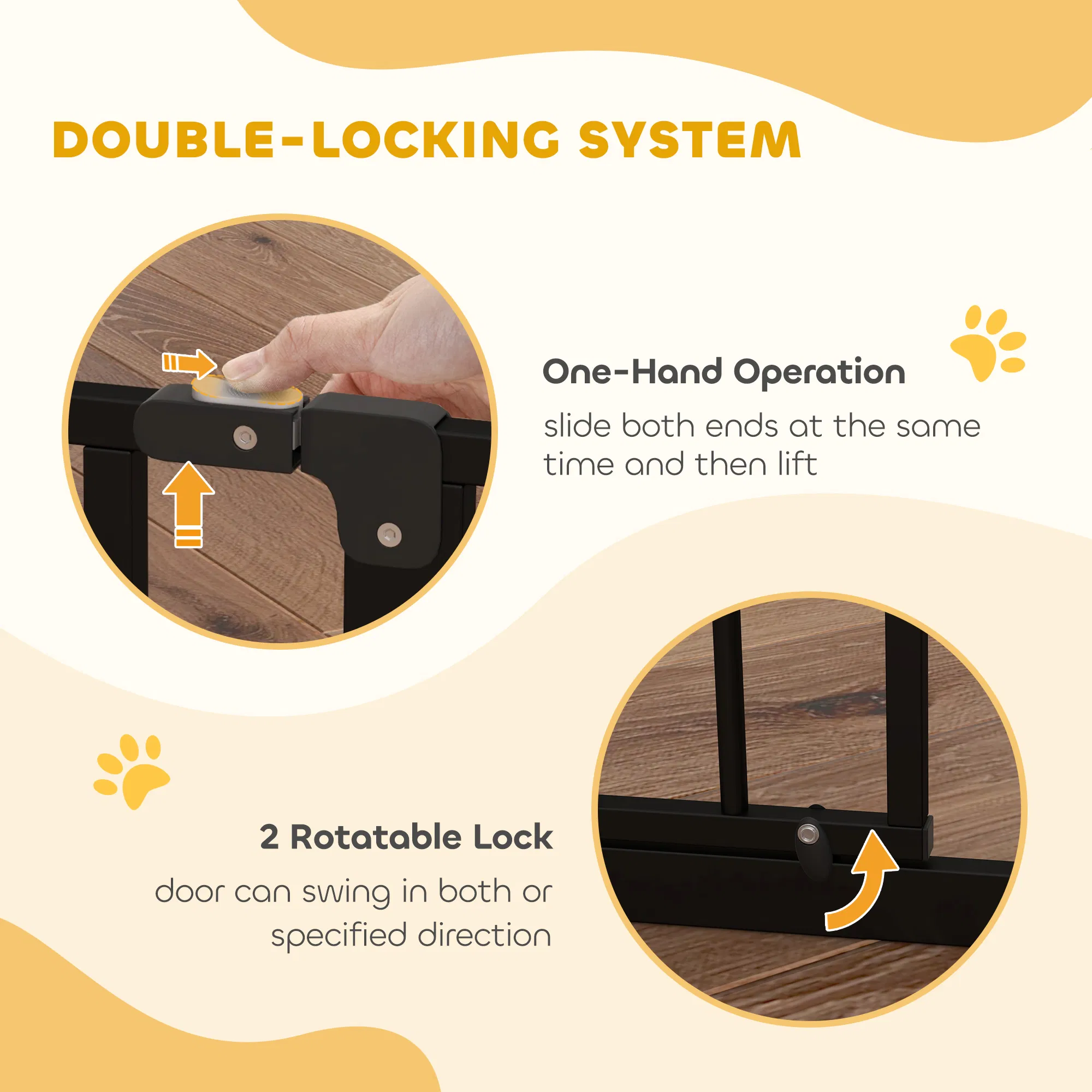 30"- 34" Easy Install Pet Gate w/ Door & Double Locking System, Extra Wide Dog Gate for Stairs, Hallways, Black photo 6