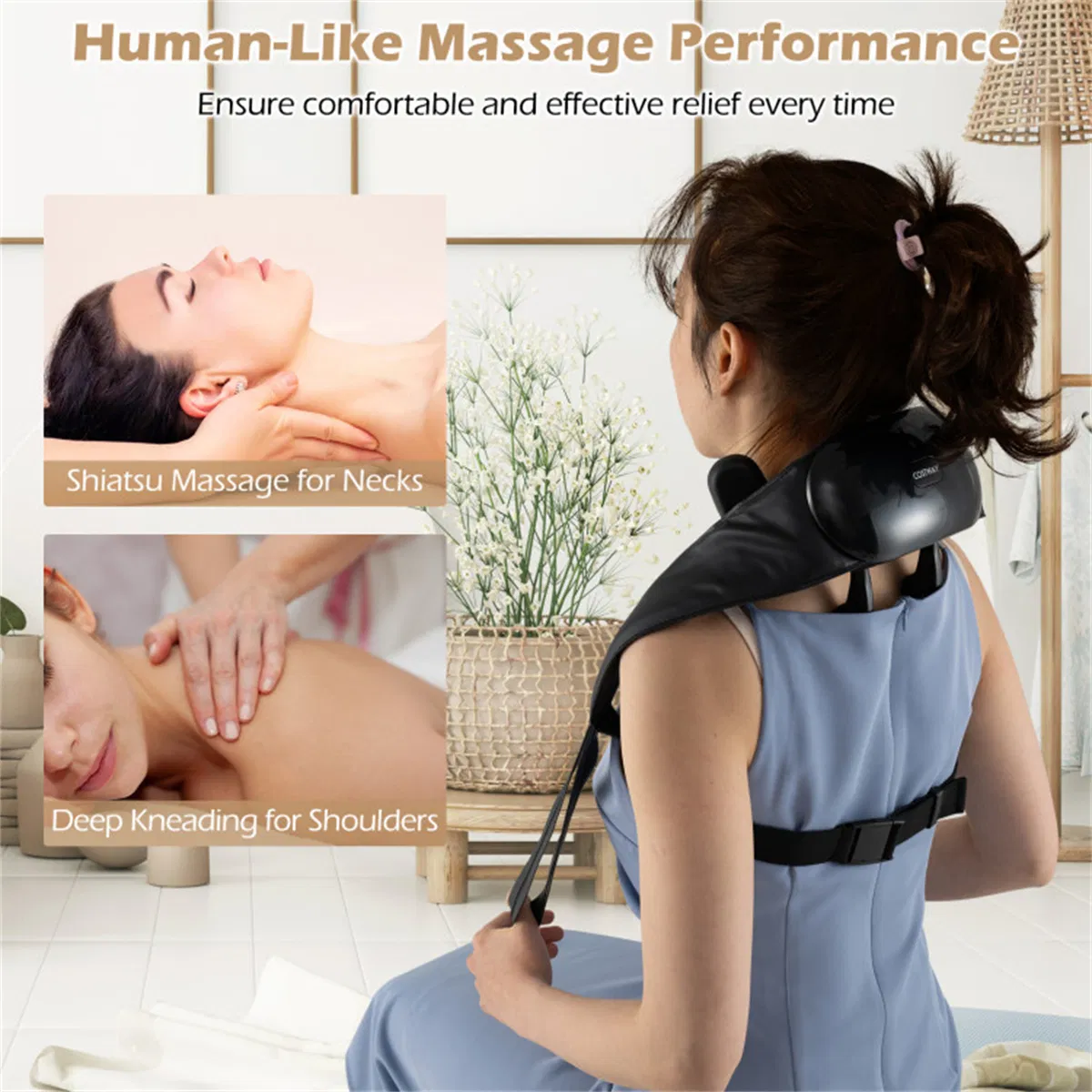 Neck Shoulder Massager - 4D Deep Tissue Kneading, 2 Modes & 2-Level Heat (104-113°F), Hands-Free Straps for Home/Office/Travel photo 6