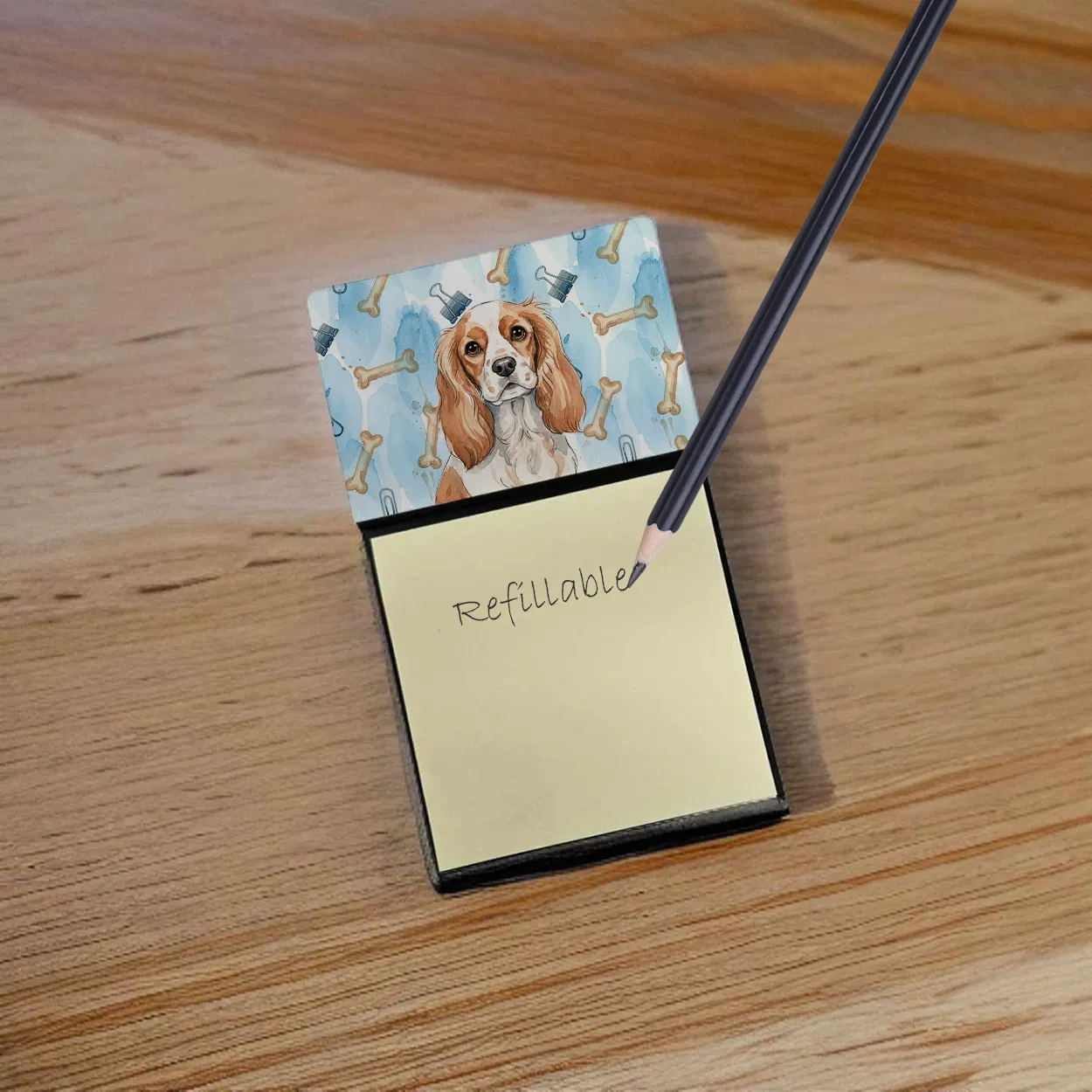 Blenheim Cavalier Spaniel Coworker Watercolor Sticky Note Holder Refillable Dispenser Desk Accessory 3x3 Pad Gift photo 3