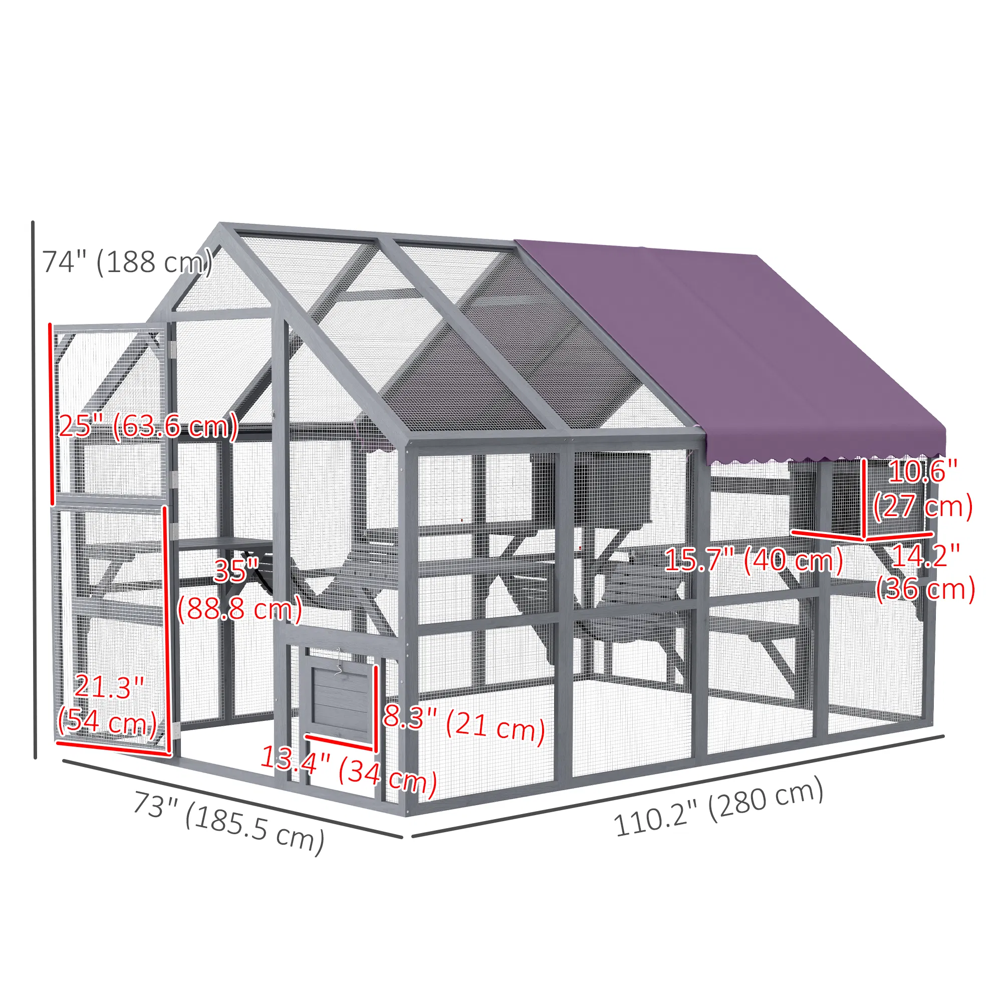 Outdoor Cat Enclosure Wooden Feral Cat House w/ Weatherproof Canopy, Bridges, Resting Boxes, Platforms, for 3-6 Cats photo 6