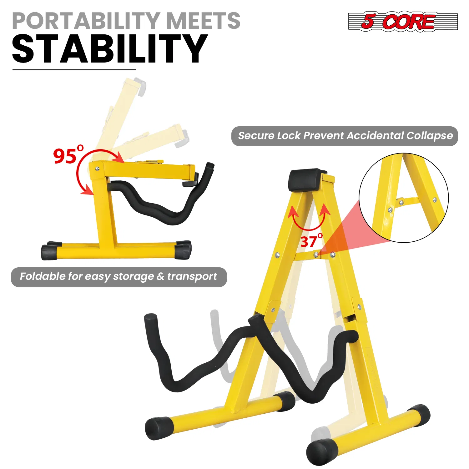 5 Core Guitar Stand 2PC A Frame w Soft Foam Arm Non Slip Rubber for Acoustic Electric Bass photo 2