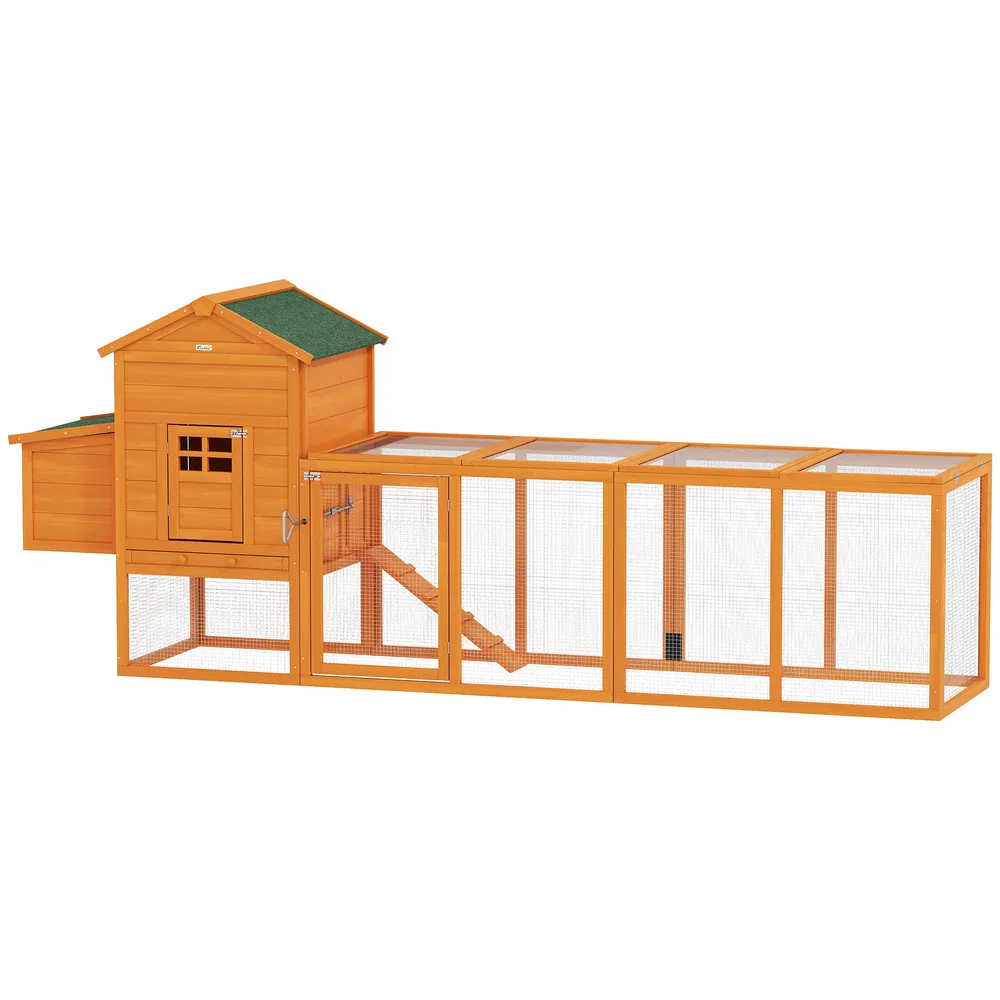 117" Extra Large Chicken Coop with Asphalt Roof, Wooden Hen House with Slide-out Tray, Quail Hutch with Nesting Box, Orange photo 7
