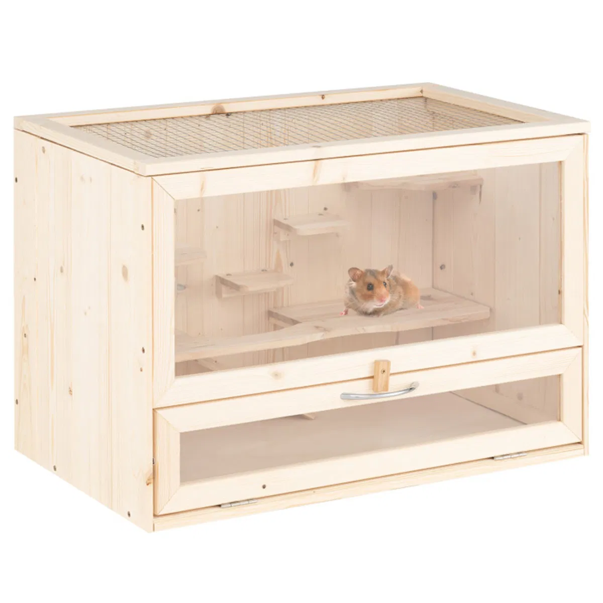 Fir Wood Hamster Cage with Flip Roof, Multi-Ladder Activity Areas for Guinea Pigs Hedgehogs photo 2