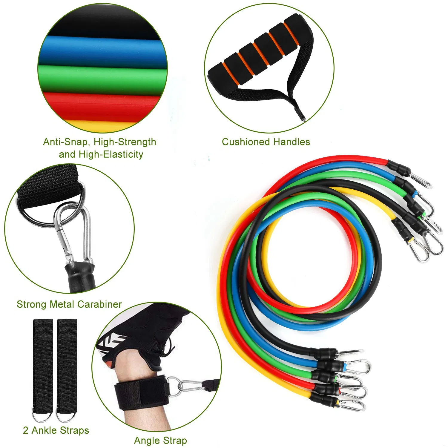 11Pcs Resistance Bands Set Fitness Workout Tubes Exercise Tube Bands Up to 100lbs w/ Door Anchor Handles Ankle Straps for Physical Training Yoga Pilates photo 7