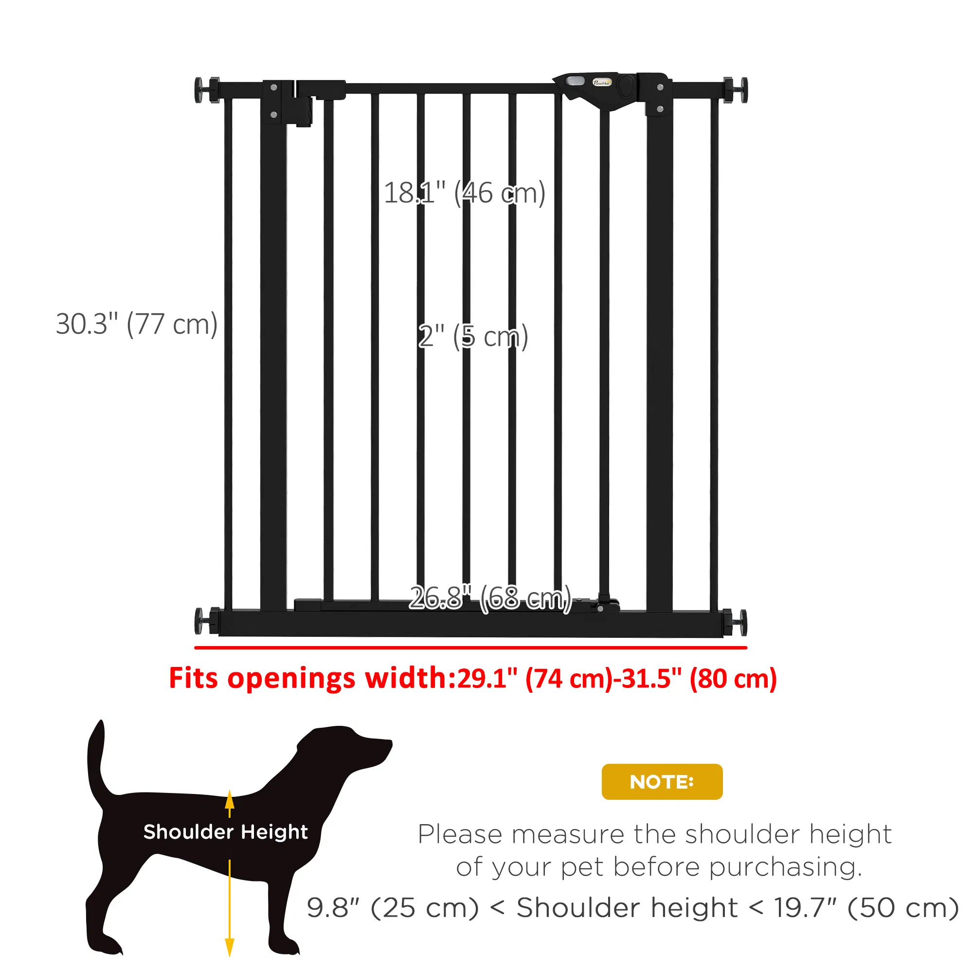 30 Inch Tall Pet Gate with Door Dog Gate and Barrier Indoor for Stairs, Pressure-Mounted Safety Gate, Black photo 5