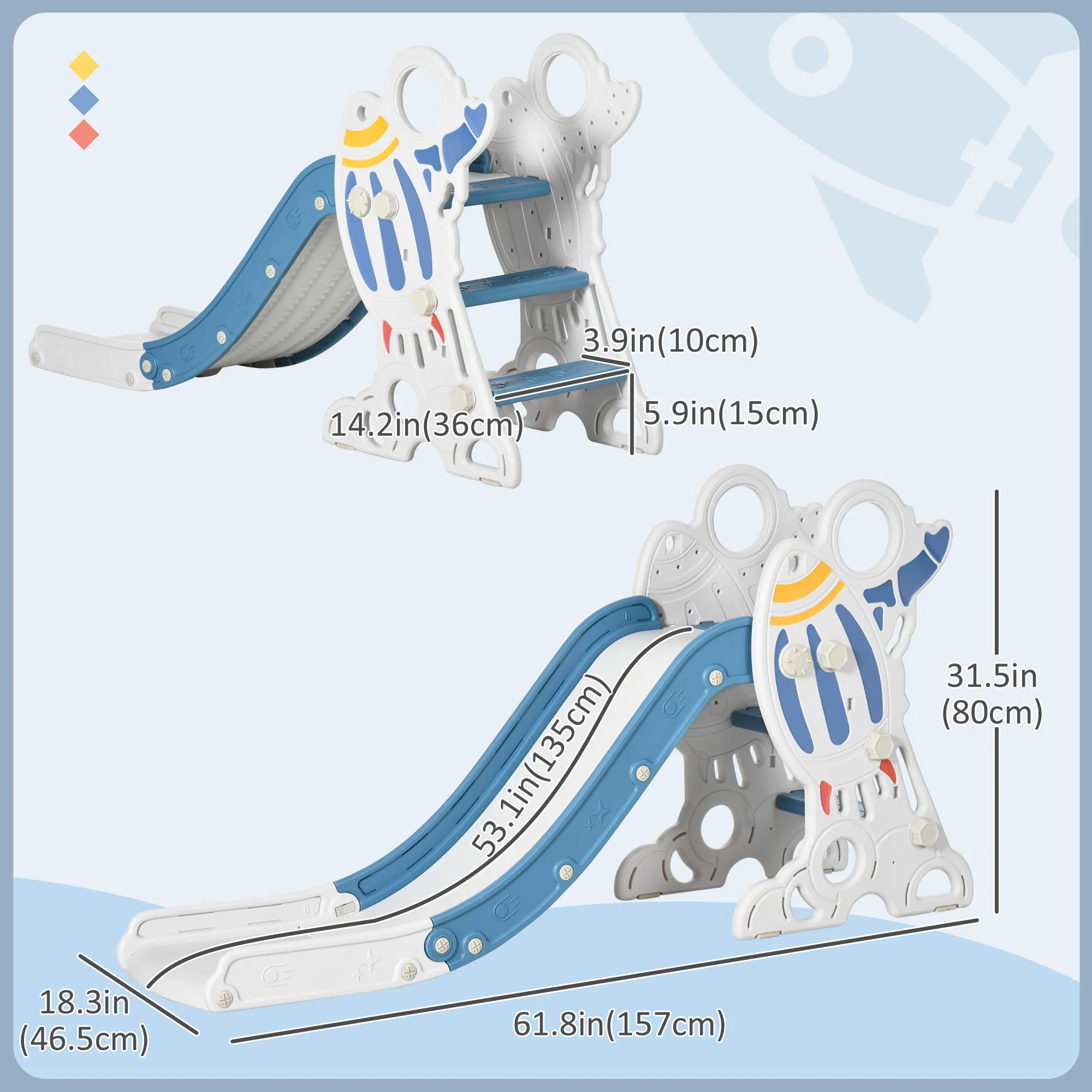 Toddler Slide Indoor for Kids 1.5-3 Years Old, Space Theme Climber Slide Playset, Blue photo 3