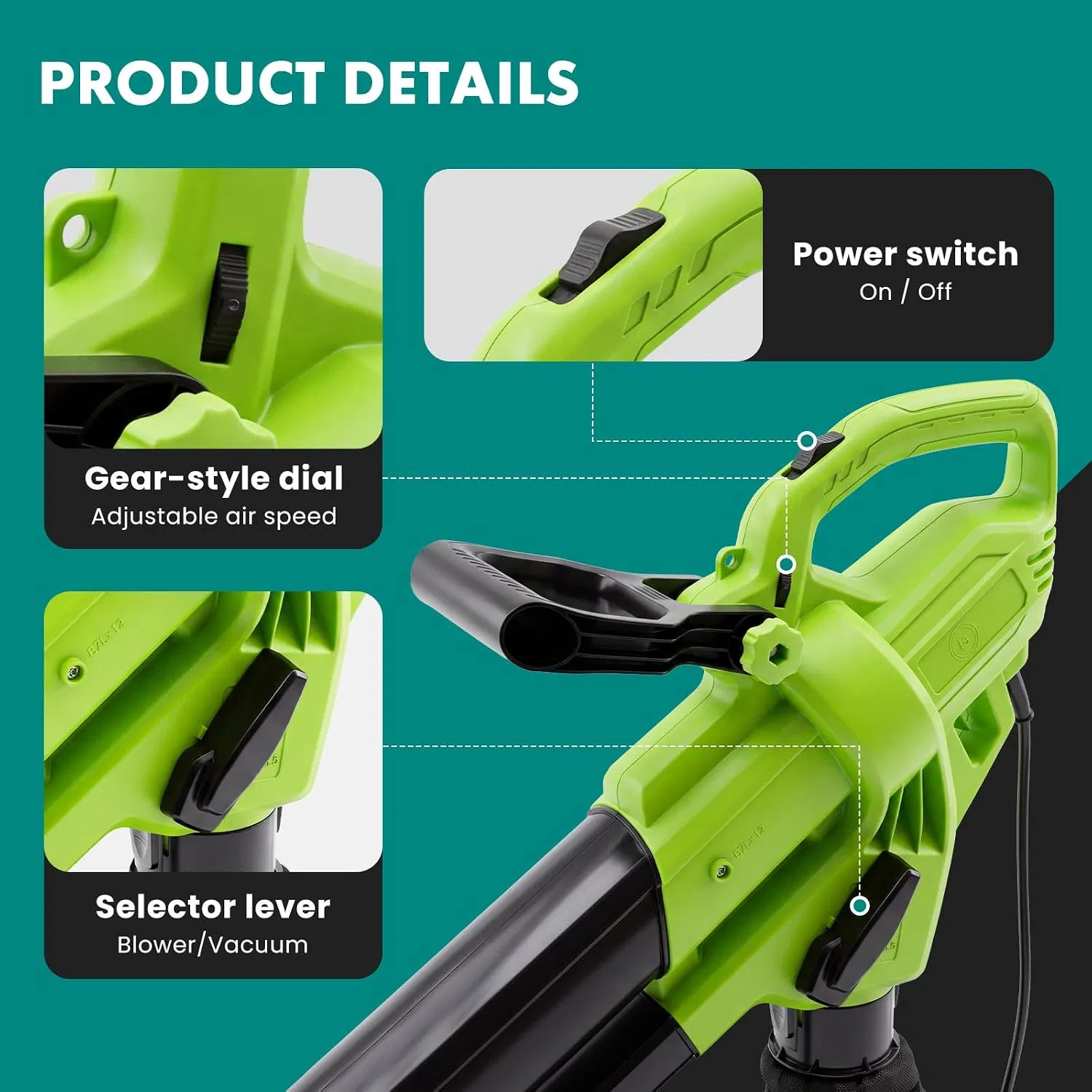 3-in-1 Corded Leaf Blower, Vacuum And Mulcher, 500 CFM 167 MPH Electric Yard Cleaner with 10.57gal Collection Bag photo 7